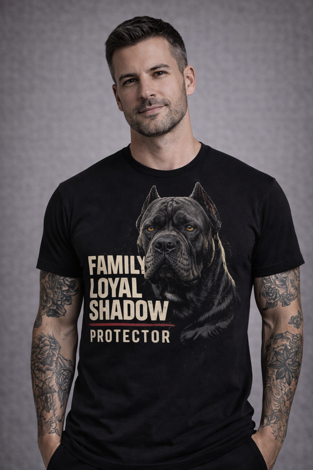 Cane Corso – Family Loyal Shadow Protector T-Shirt | Bella Canvas 3001 Unisex Black Tee