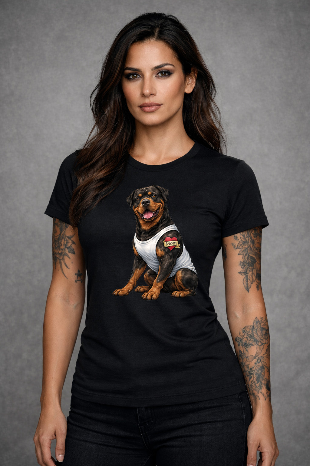 Rottweiler Mom Tattoo T-Shirt | Bella Canvas 3001 Unisex Black Tee