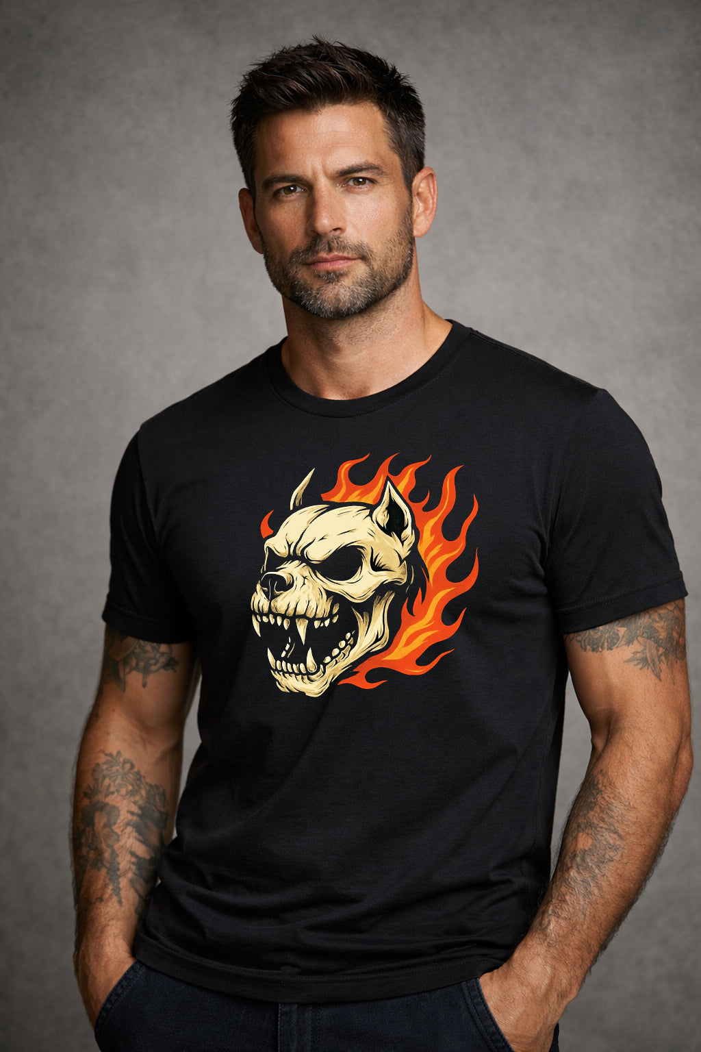 Fiery Bully Skull T-Shirt | Bella Canvas 3001 Unisex Black Tee