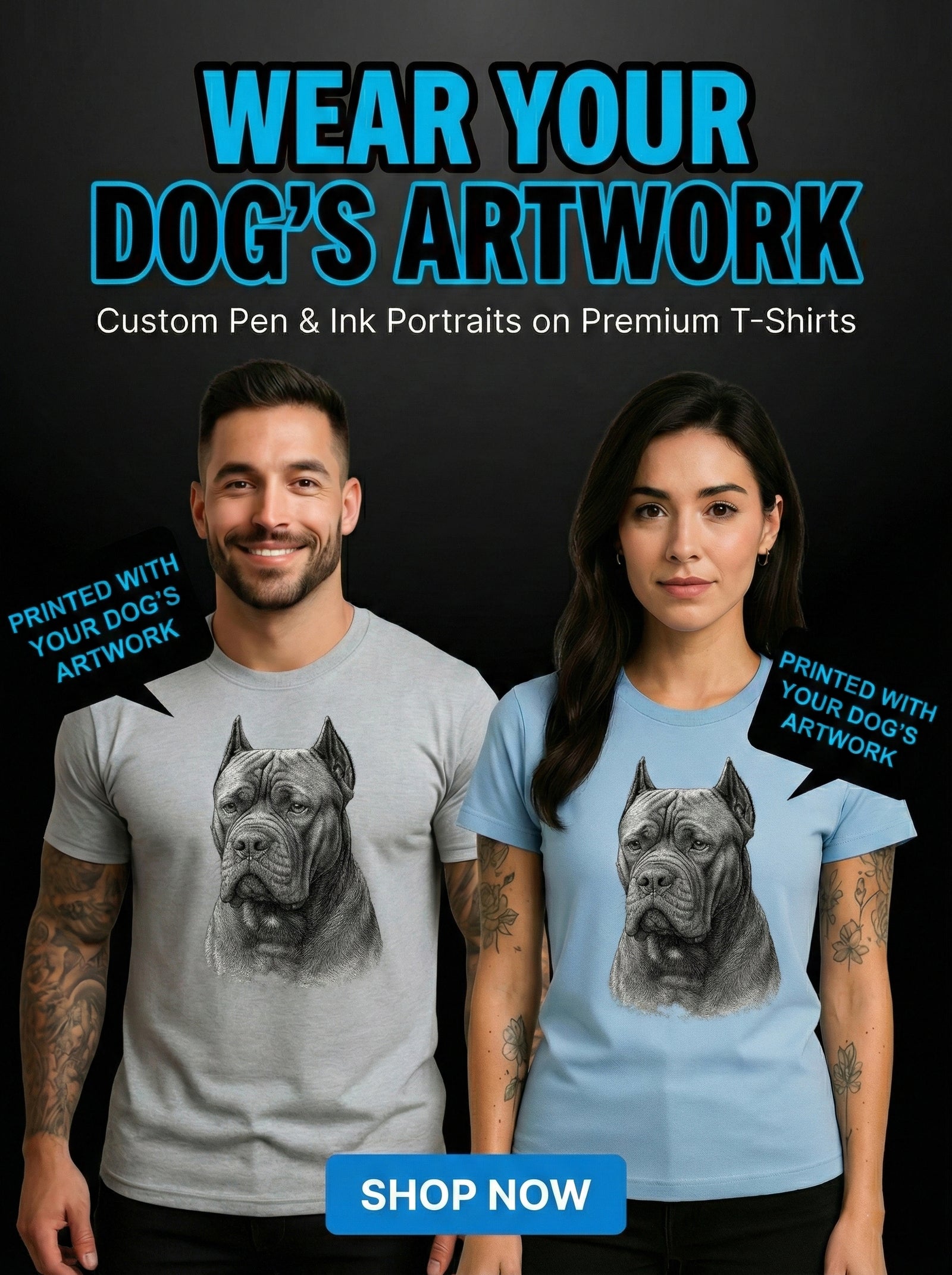 Custom Pen & Ink Dog Portrait T-Shirt | Personalized Pet Art Tee