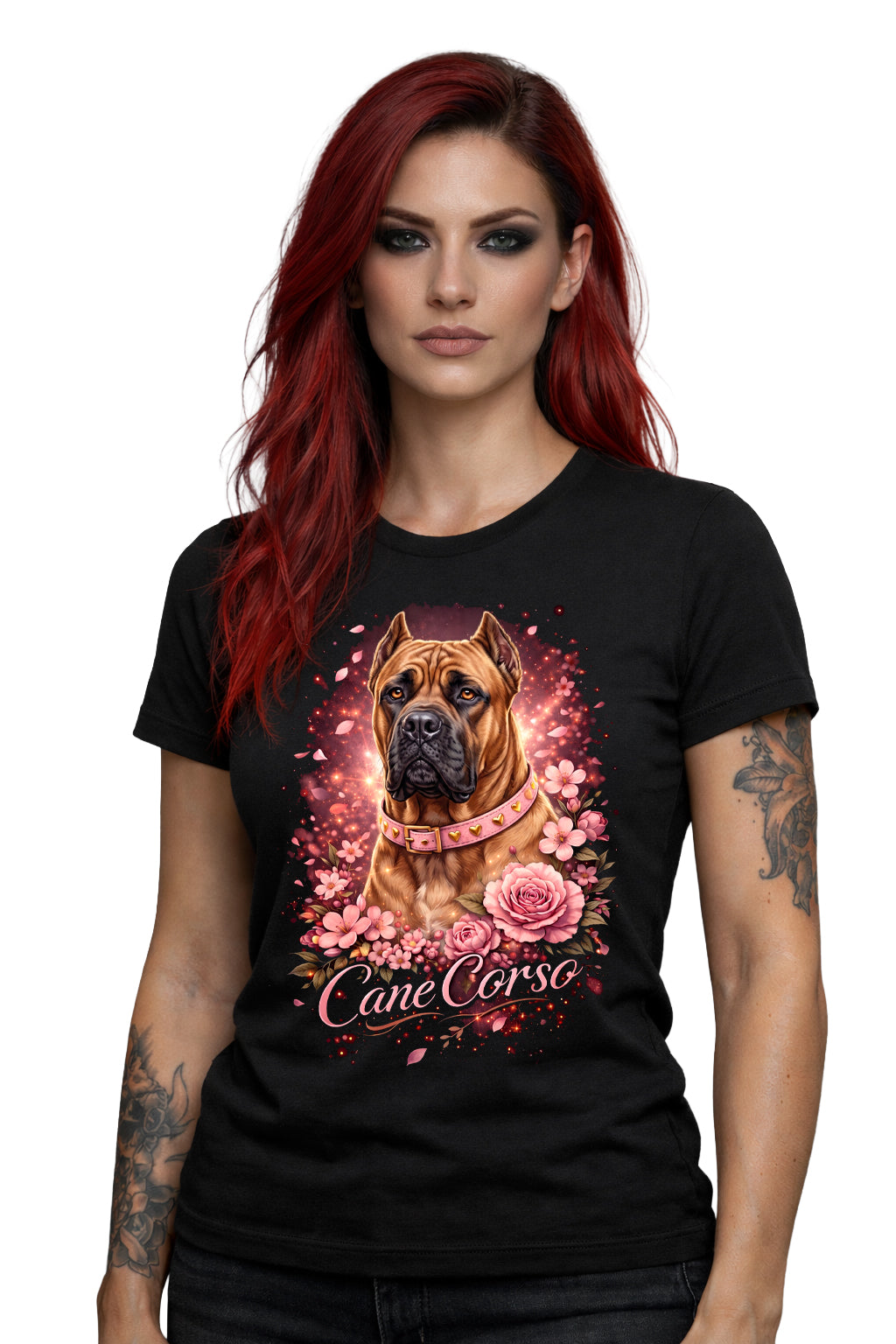 Cane Corso Pink Floral Graphic Tee | Black | Bella Canvas 3001