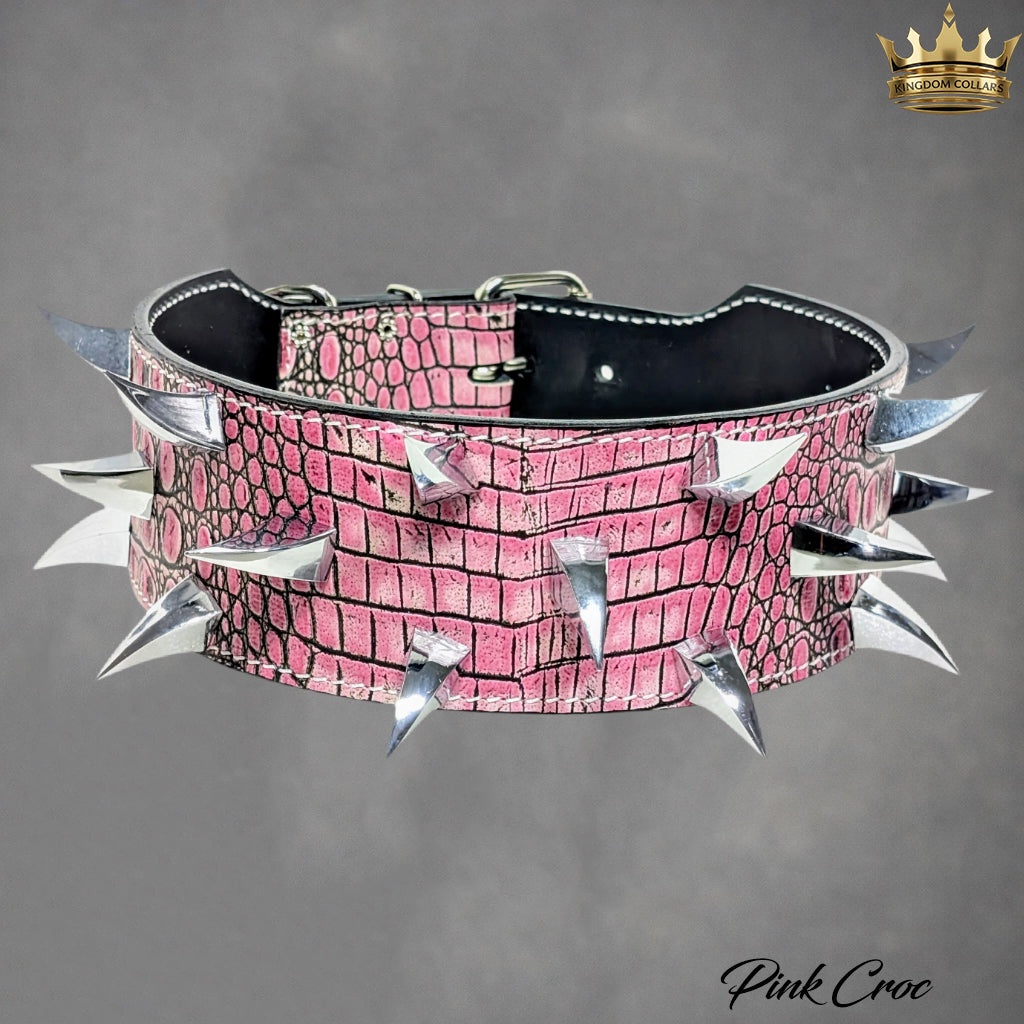 2.5"–3" Wide Dragon Claw Spiked Italian Leather Dog Collar | Large Breeds