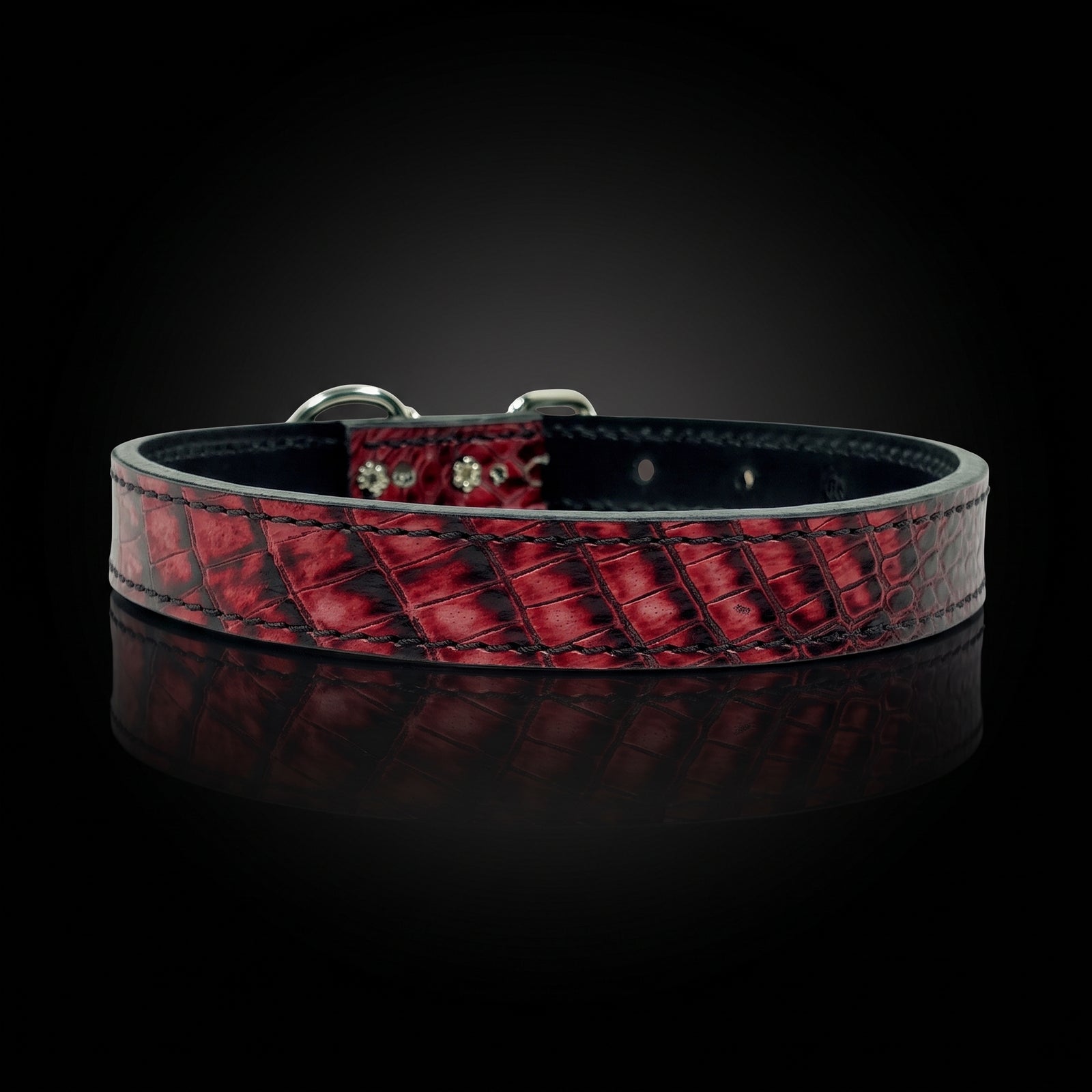 1-inch red Italian leather dog collar with roller buckle by Kingdom Collars