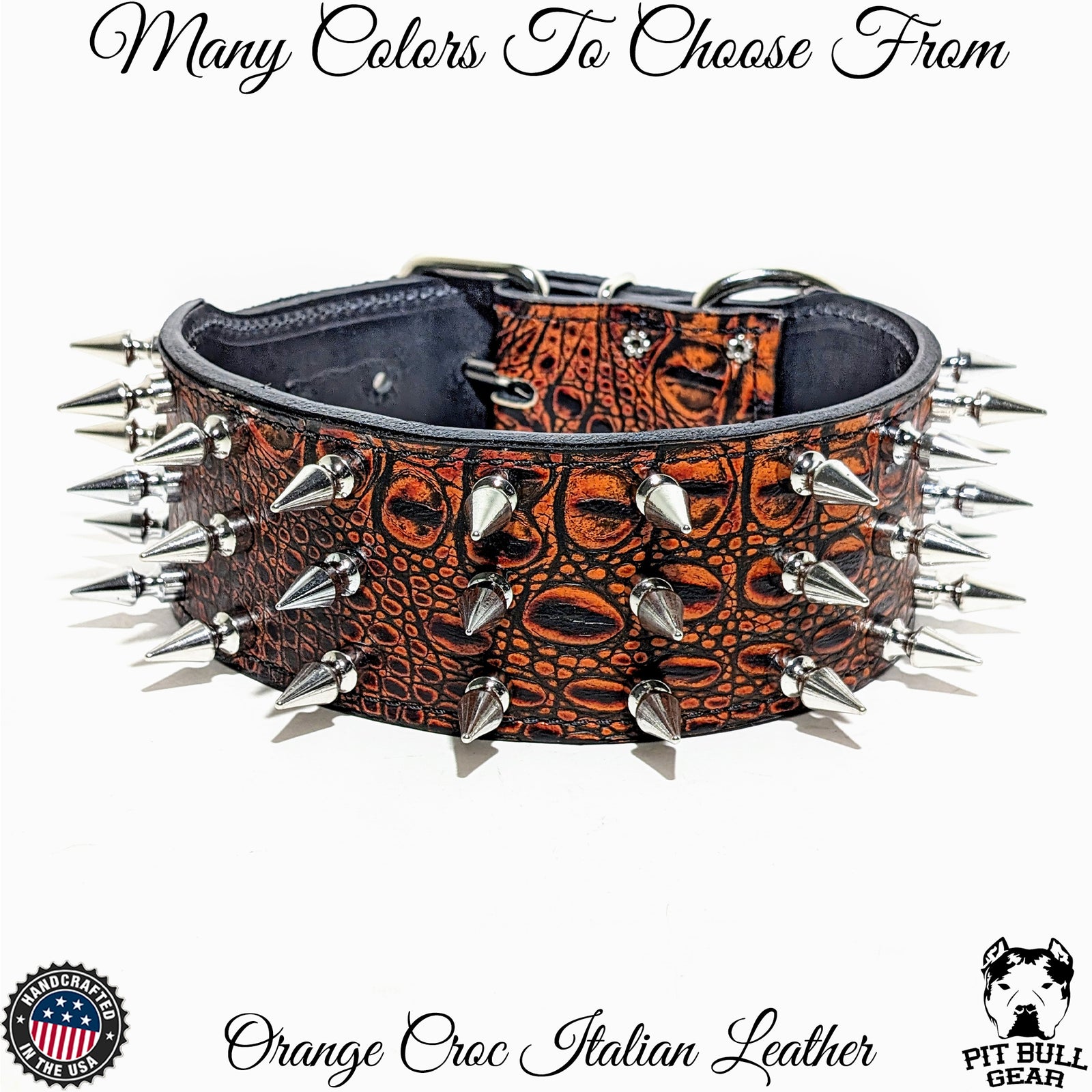 J17 - Collar de cuero con pinchos para perros de 2,5" de ancho