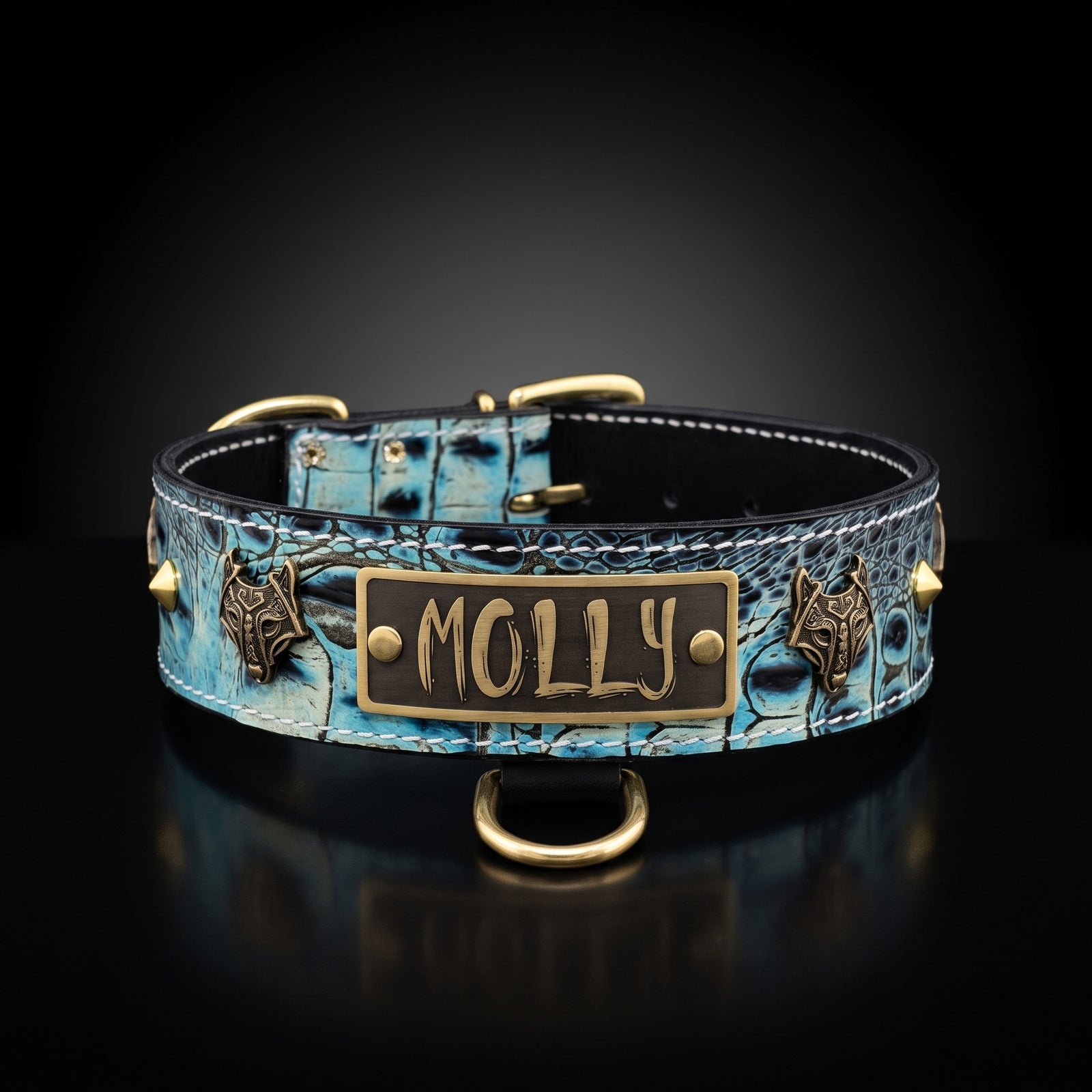Collar para perro de cuero con púas hexagonales de 2" W4