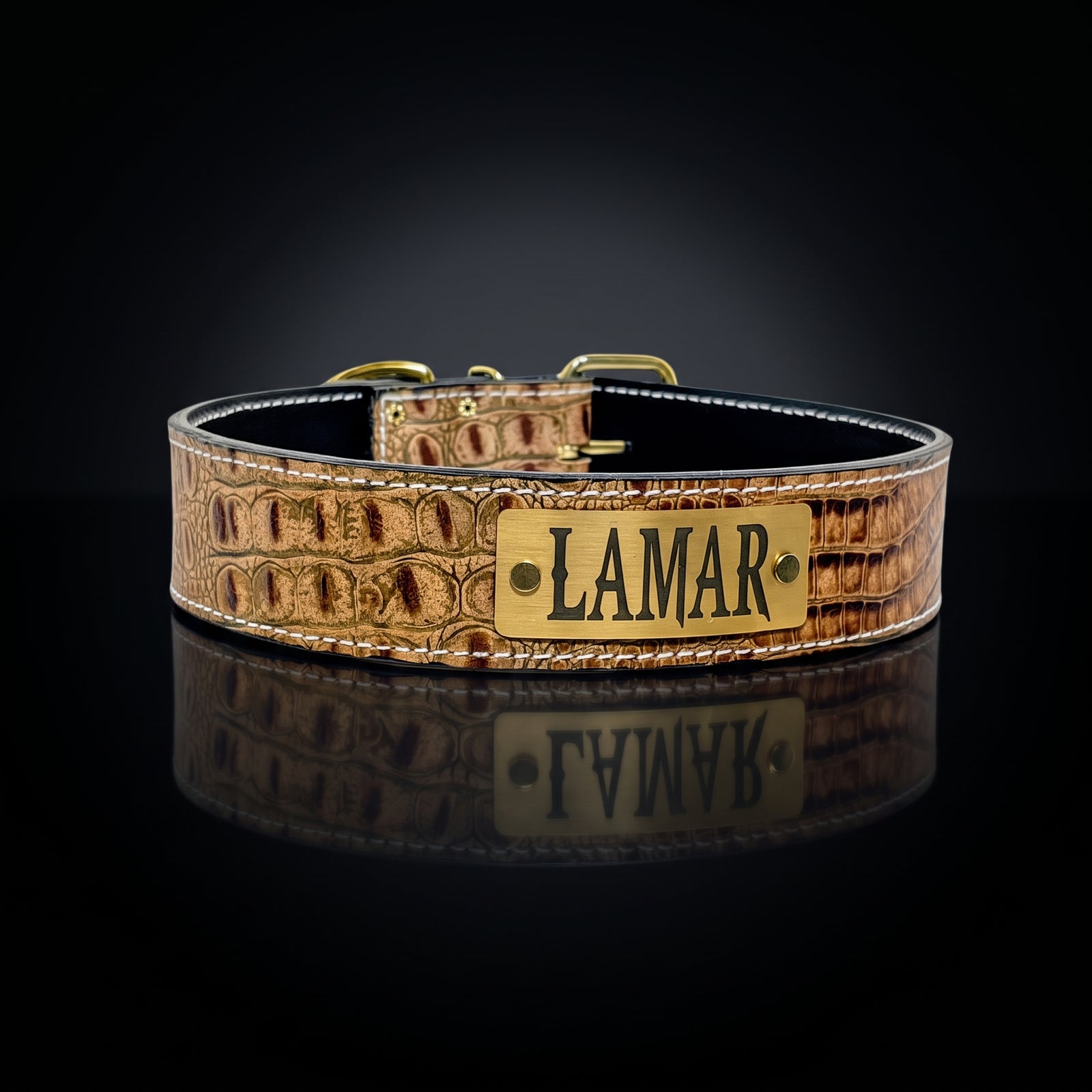 N15 - Collar de cuero para perros de 2" de ancho con placa de identificación