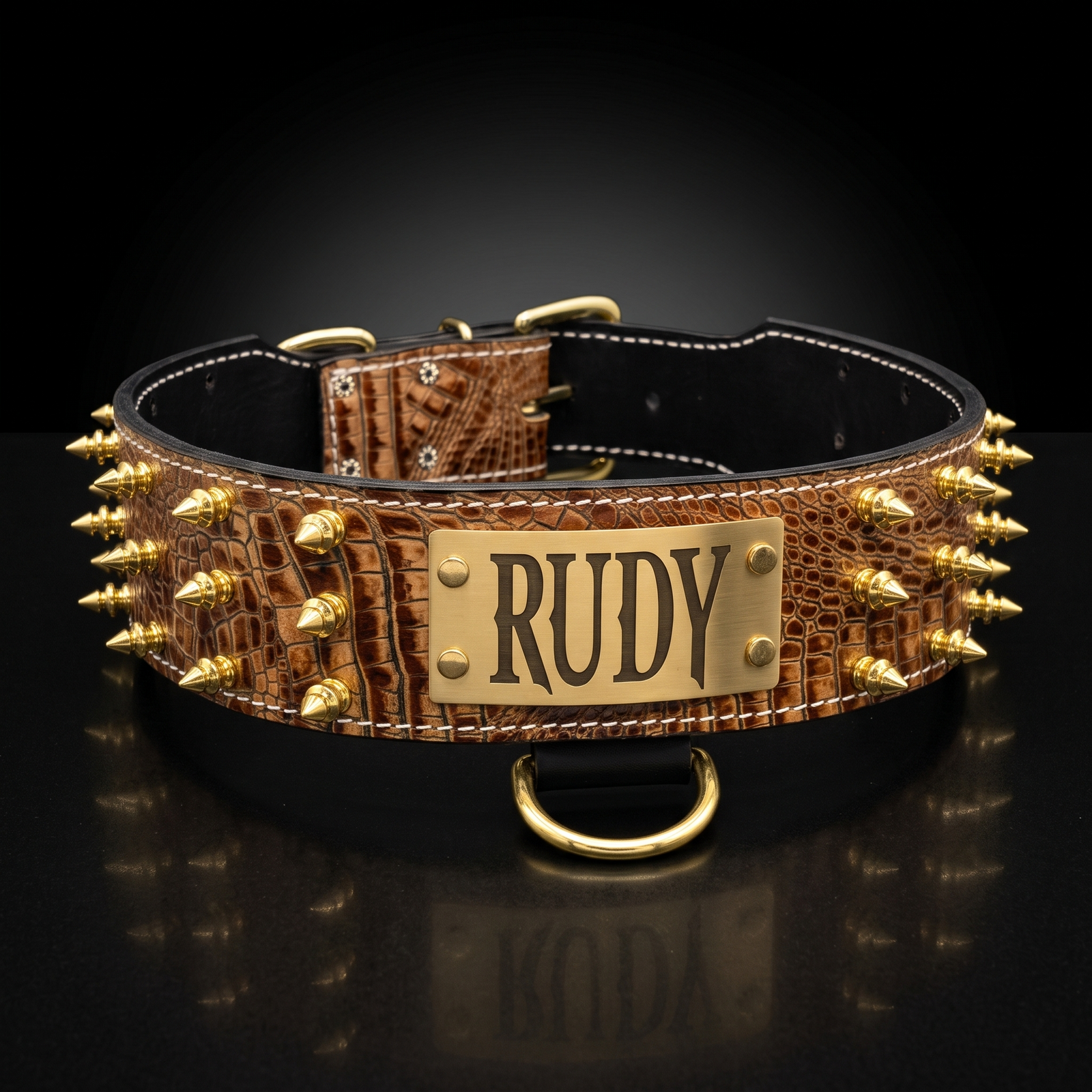 Collar de cuero con pinchos para perros, collar de cuero con placa de identificación de 2,5" de ancho - J8