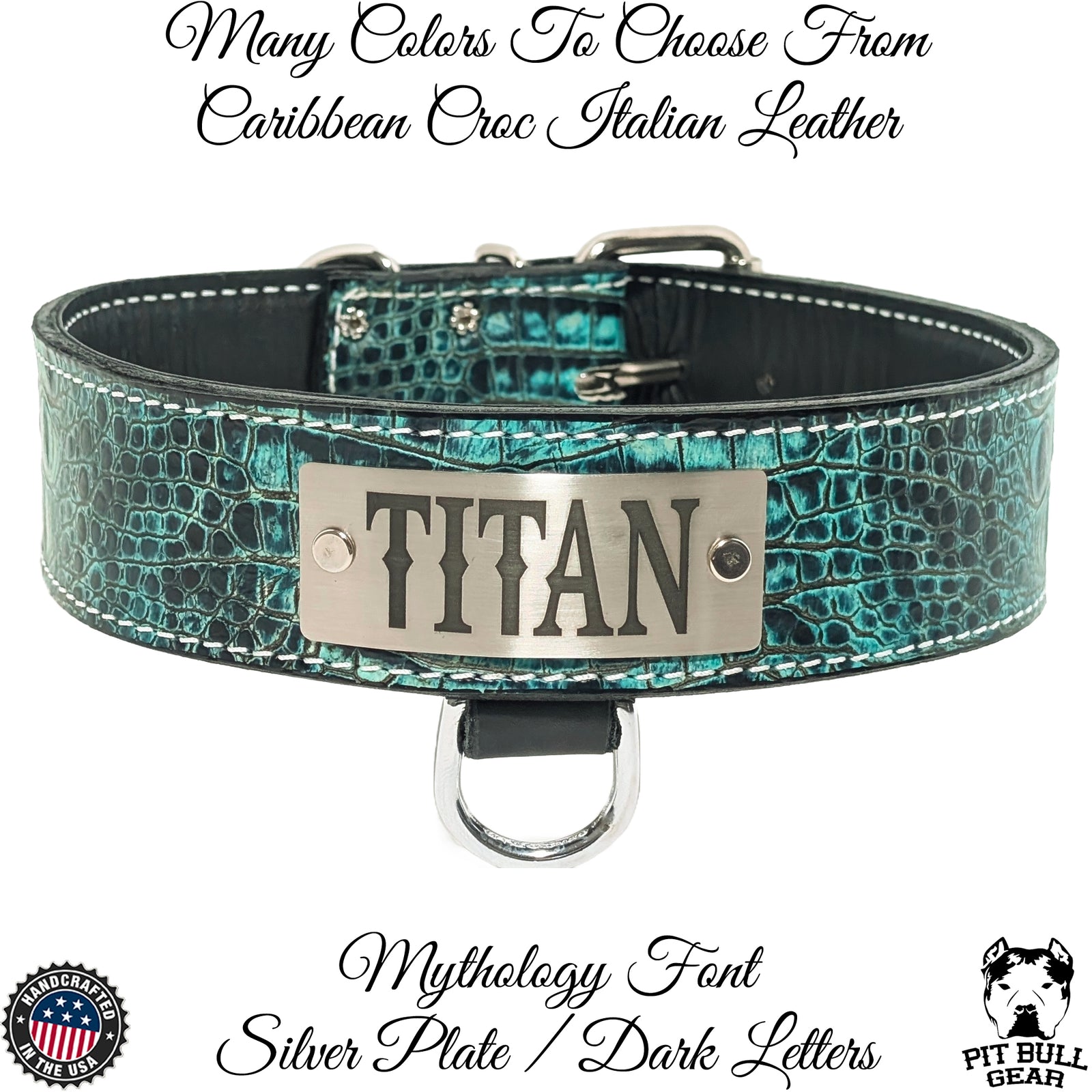 N15 - Collar de cuero para perros de 2" de ancho con placa de identificación