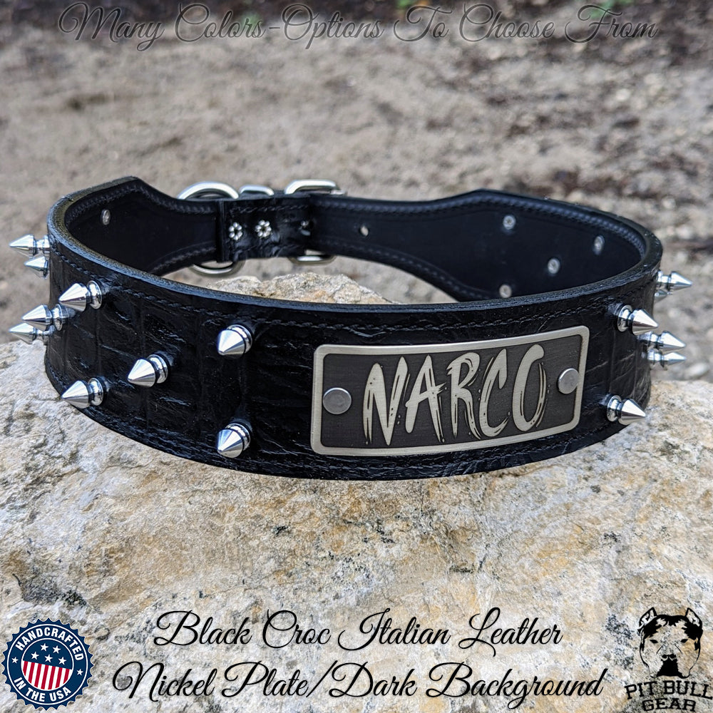 N6 - Collar de cuero cónico personalizado para perros de 2" de ancho con púas
