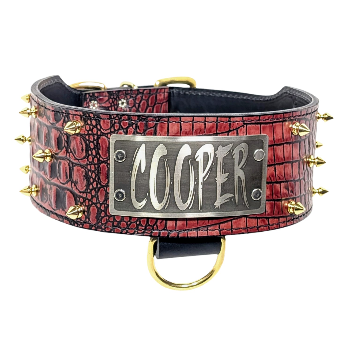 NX1 - Collar de cuero con pinchos y placa de identificación personalizada para perros - 3" de ancho