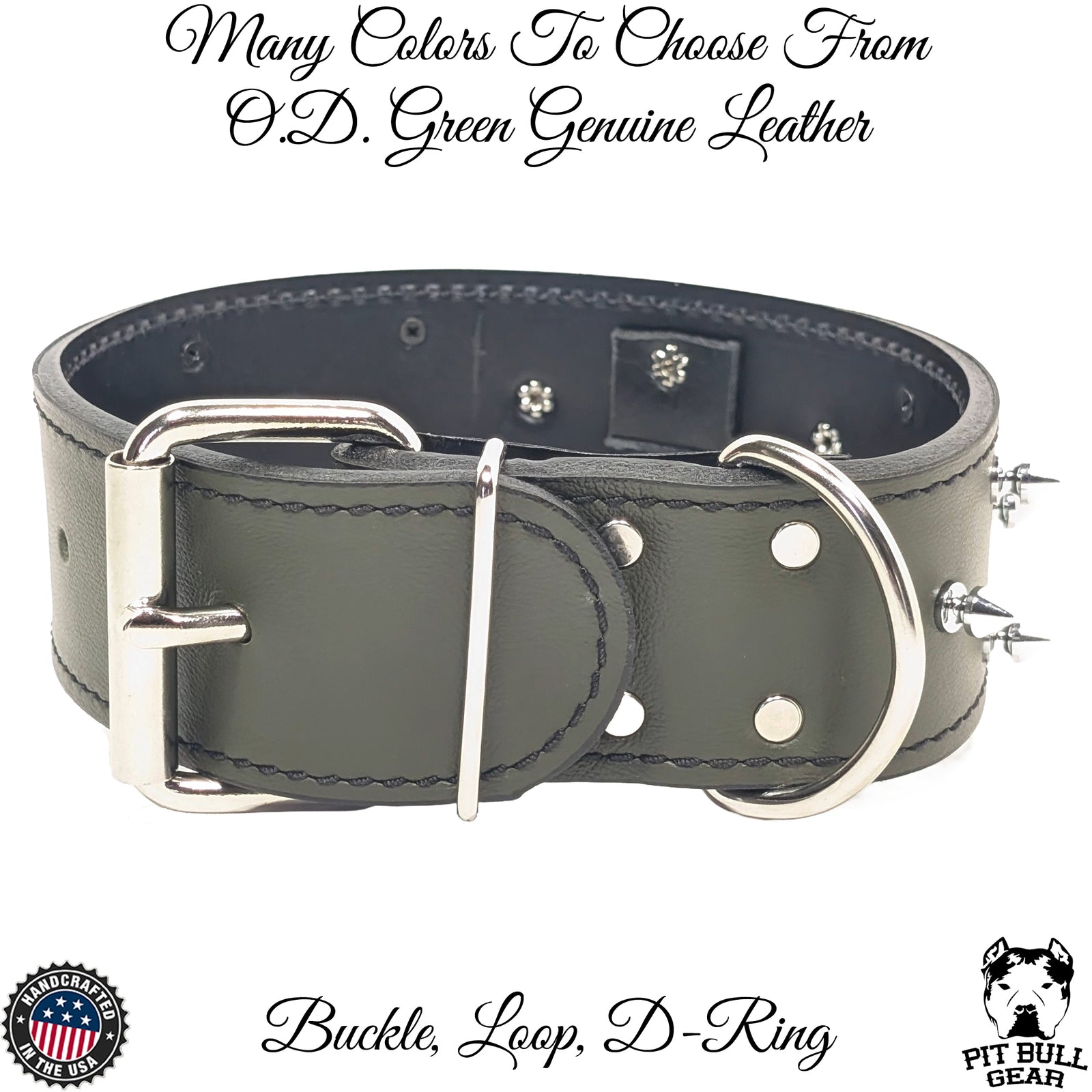 W46 - Coleira de cachorro de couro pontiagudo com placa de identificação de 2"