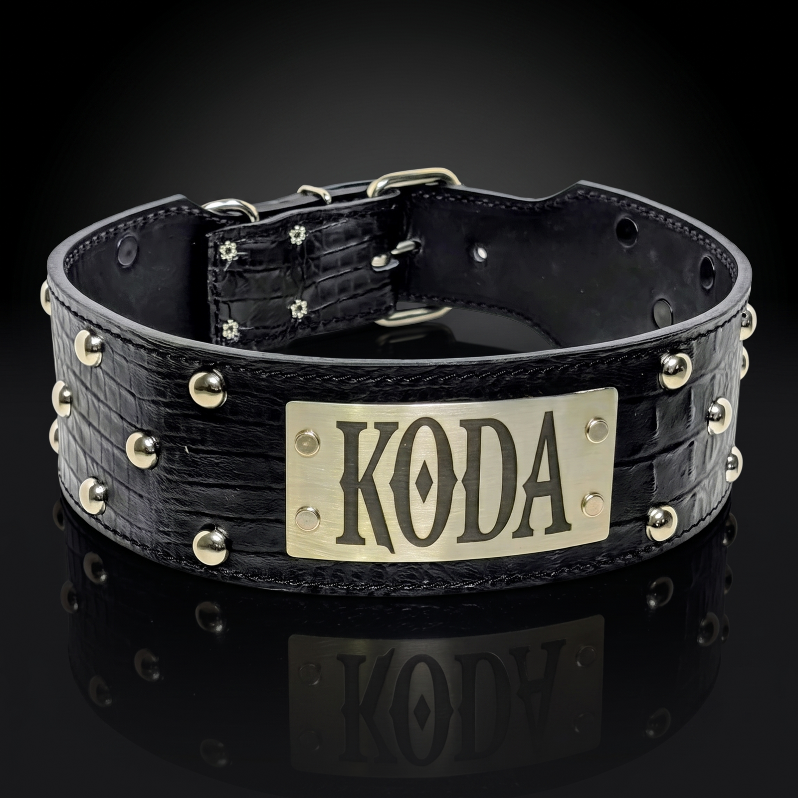 Collar de cuero para perros, collar con placa de identificación, tachonado, collar de 3" de ancho - NX3
