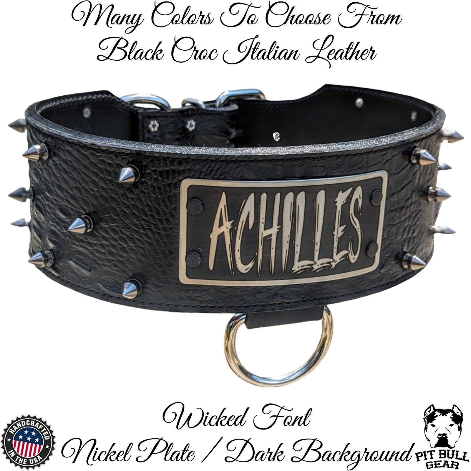 NX1 - Collar de cuero con pinchos y placa de identificación personalizada para perros - 3" de ancho