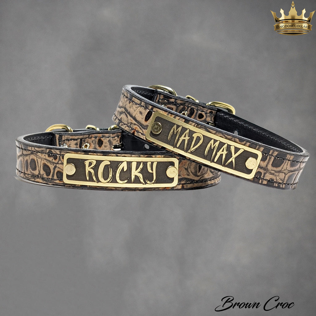 Collar de cuero para perro con placa de identificación personalizada Collar de 1" hecho a medida - NU1