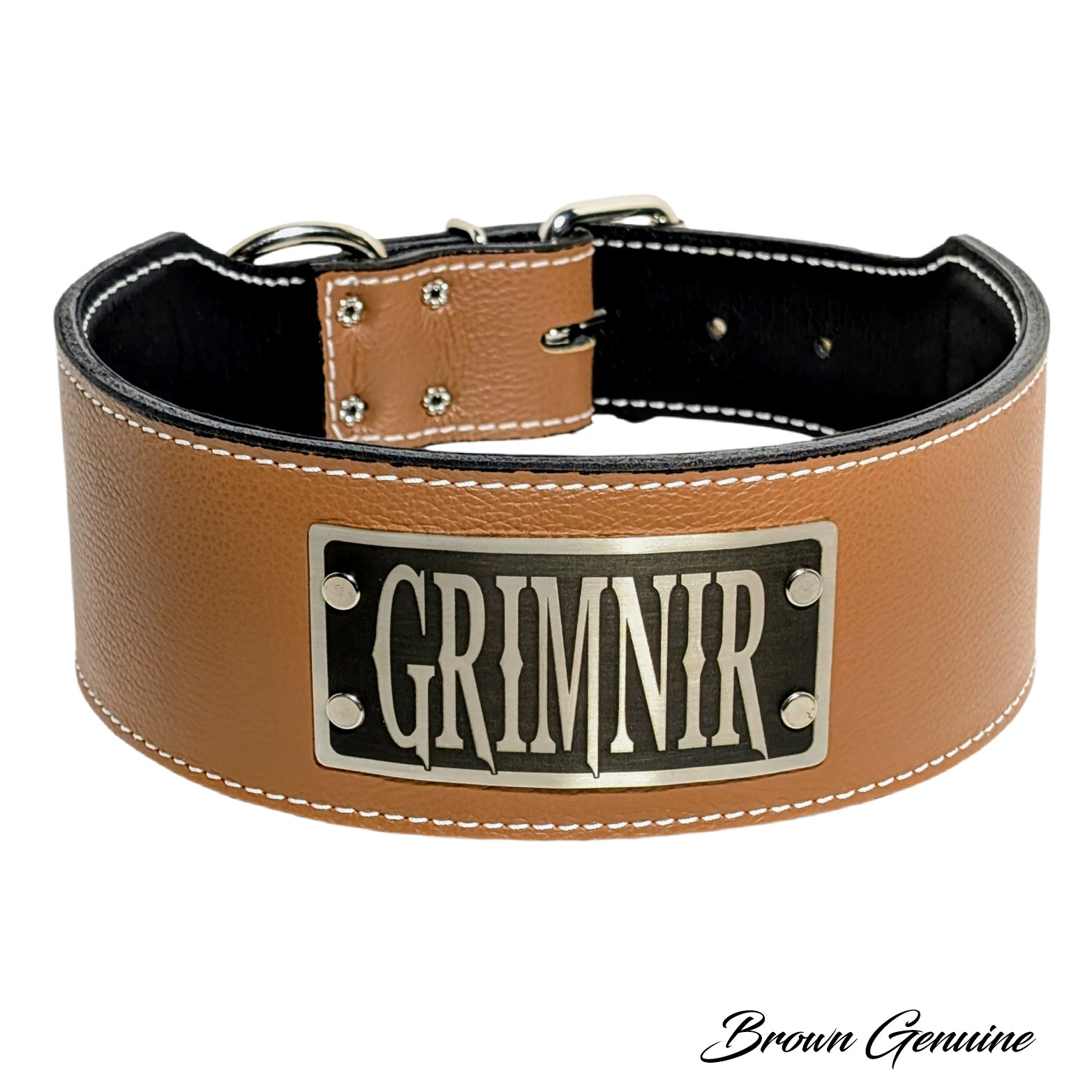 NX5 - Coleira de cachorro de couro personalizada de 3"