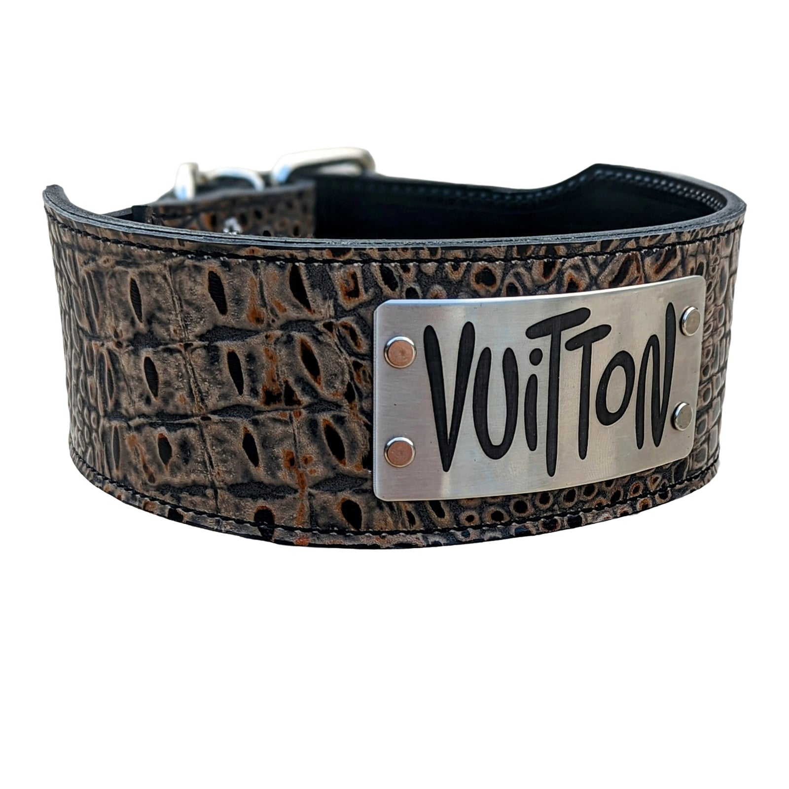 NX5 - Coleira de cachorro de couro personalizada de 3"