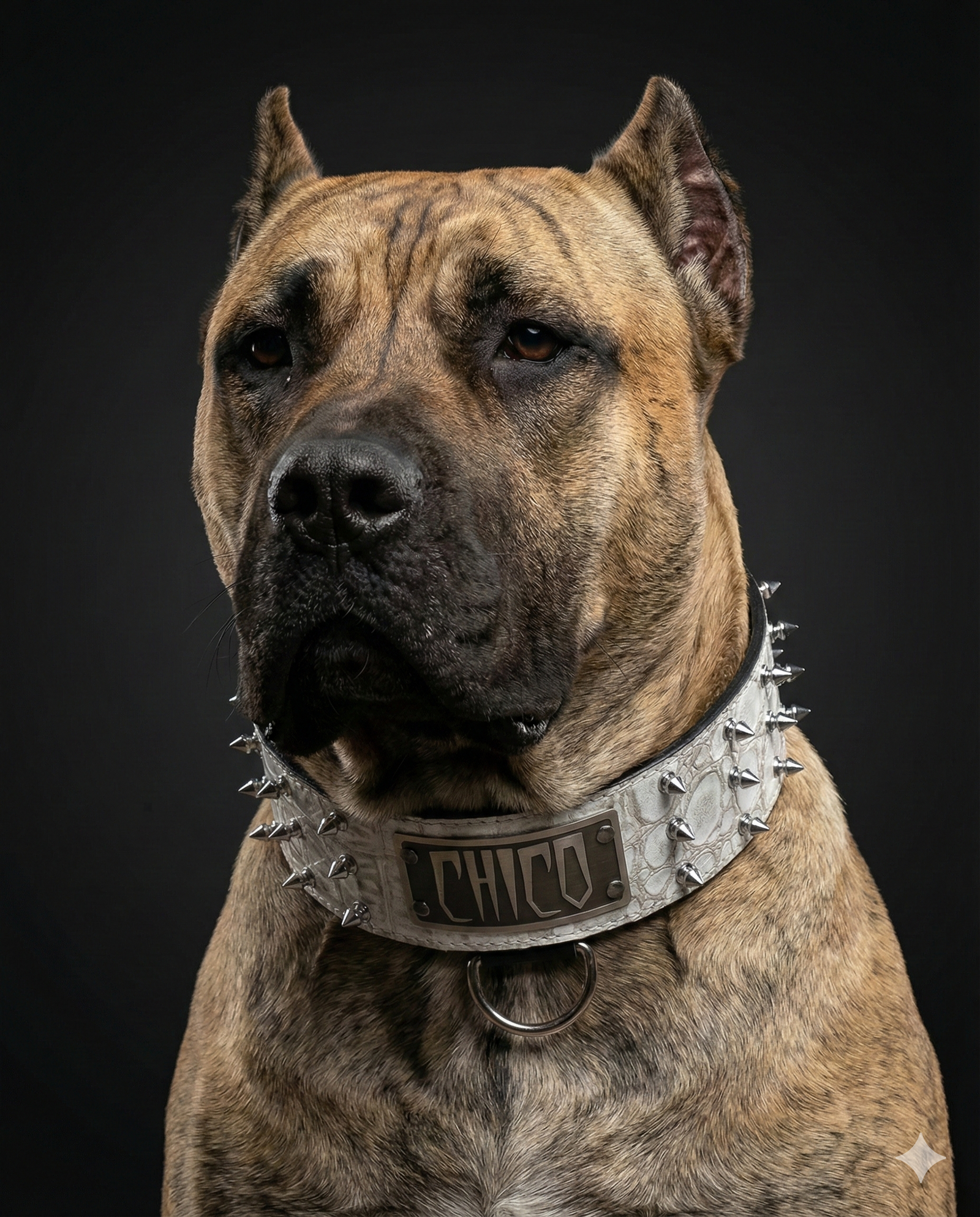 J8 - Coleira personalizada de couro pontiagudo de 2,5" com pedras preciosas