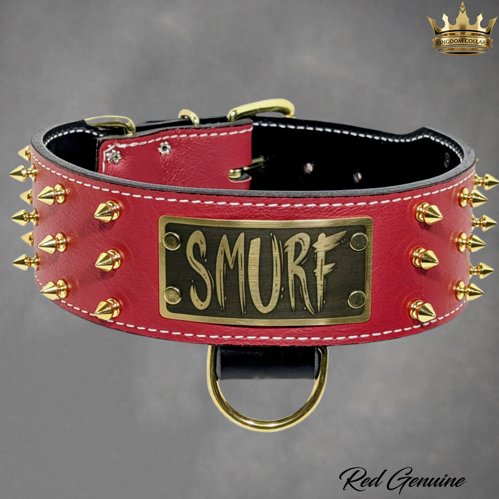 J8 - Coleira personalizada de couro pontiagudo de 2,5" com pedras preciosas