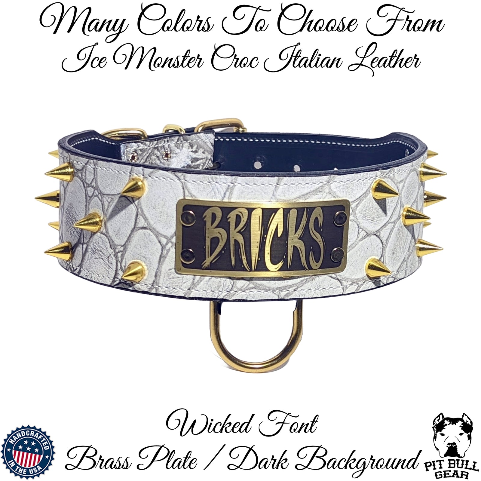 Collar de cuero con pinchos para perro con placa de identificación personalizada - 2,5" de ancho - JN1