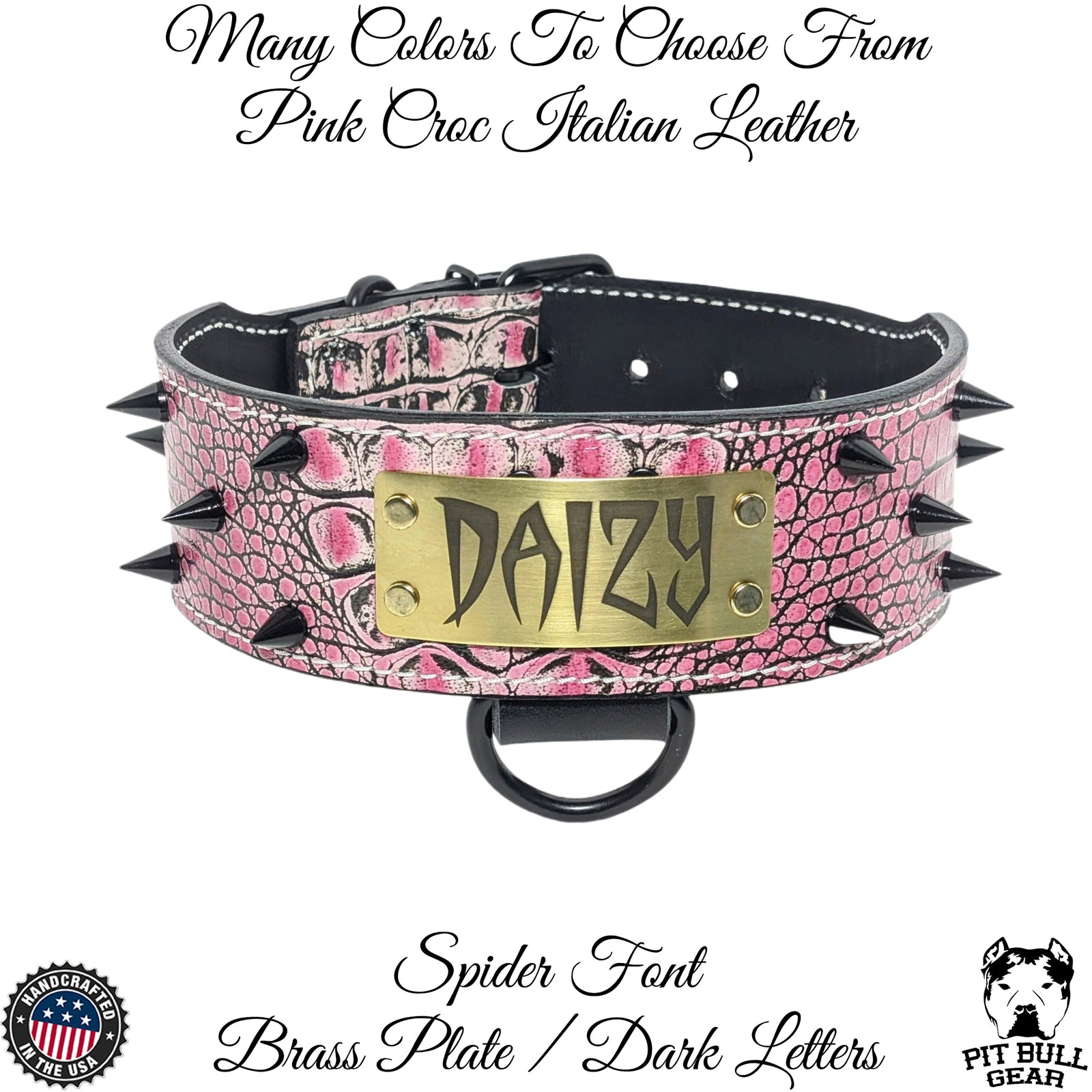 Collar de cuero con pinchos para perro con placa de identificación personalizada - 2,5" de ancho - JN1