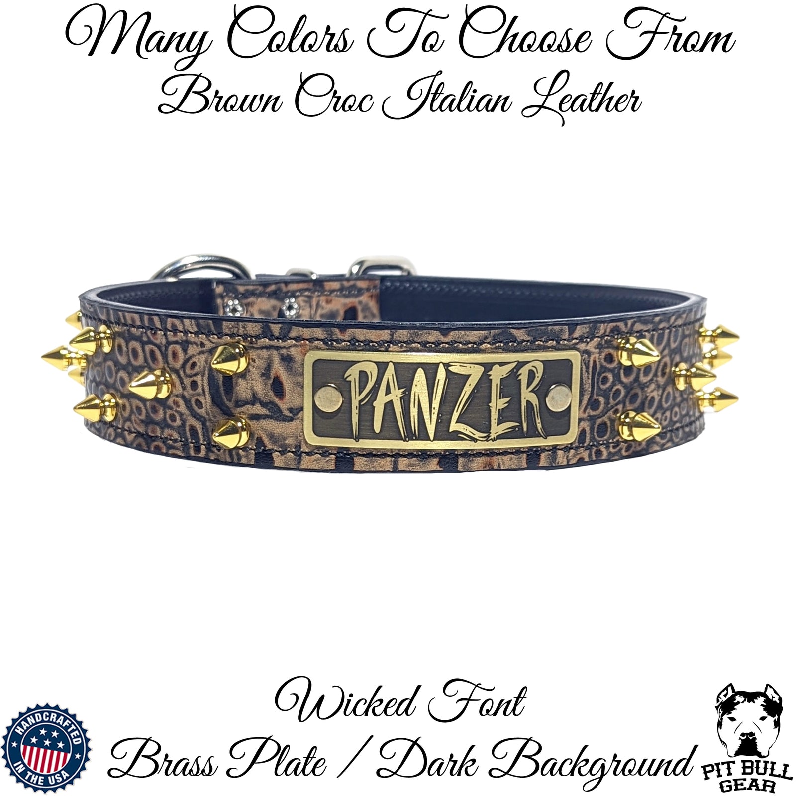 N14 - Collar para perro de cuero con pinchos de 1,5" de ancho y placa de identificación personalizada