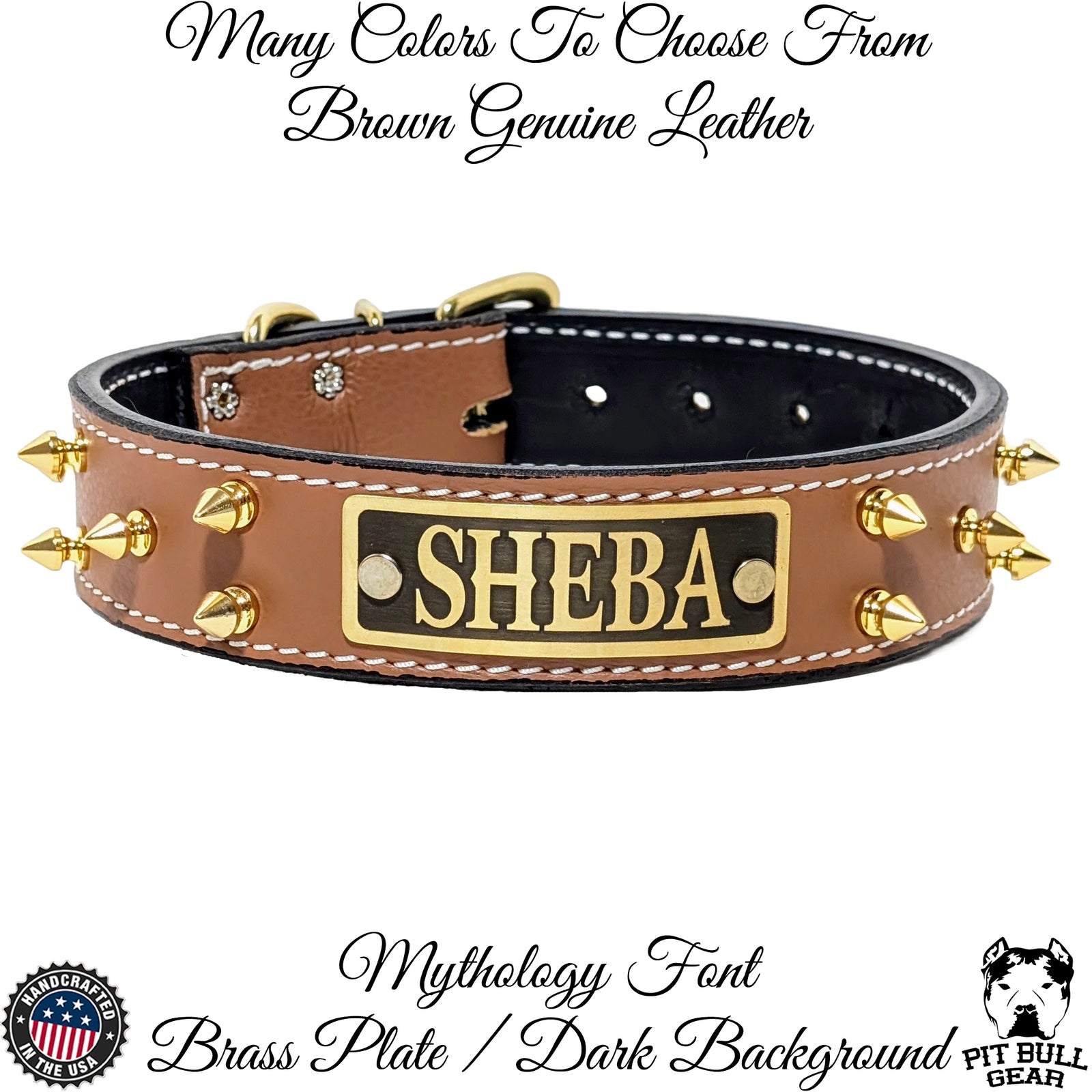 N14 - Collar para perro de cuero con pinchos de 1,5" de ancho y placa de identificación personalizada