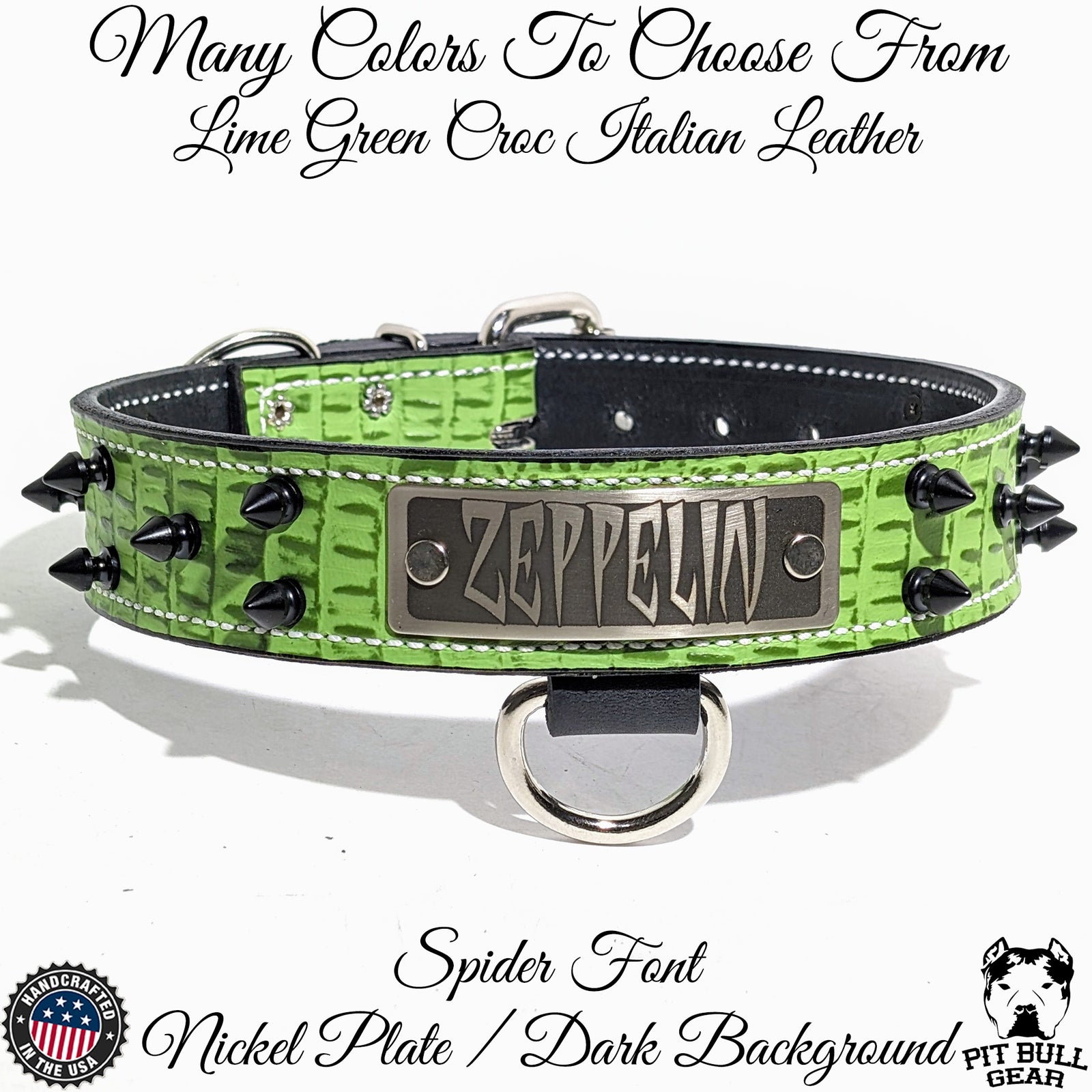N14 - Collar para perro de cuero con pinchos de 1,5" de ancho y placa de identificación personalizada