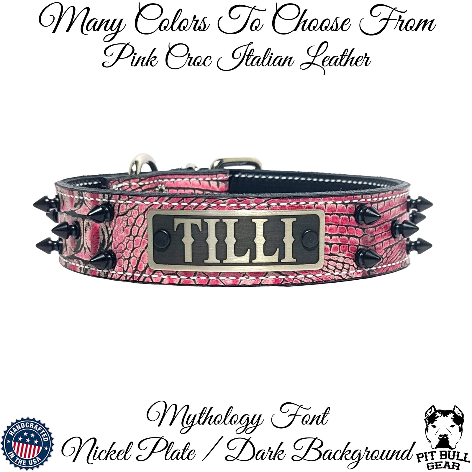 N14 - Collar para perro de cuero con pinchos de 1,5" de ancho y placa de identificación personalizada