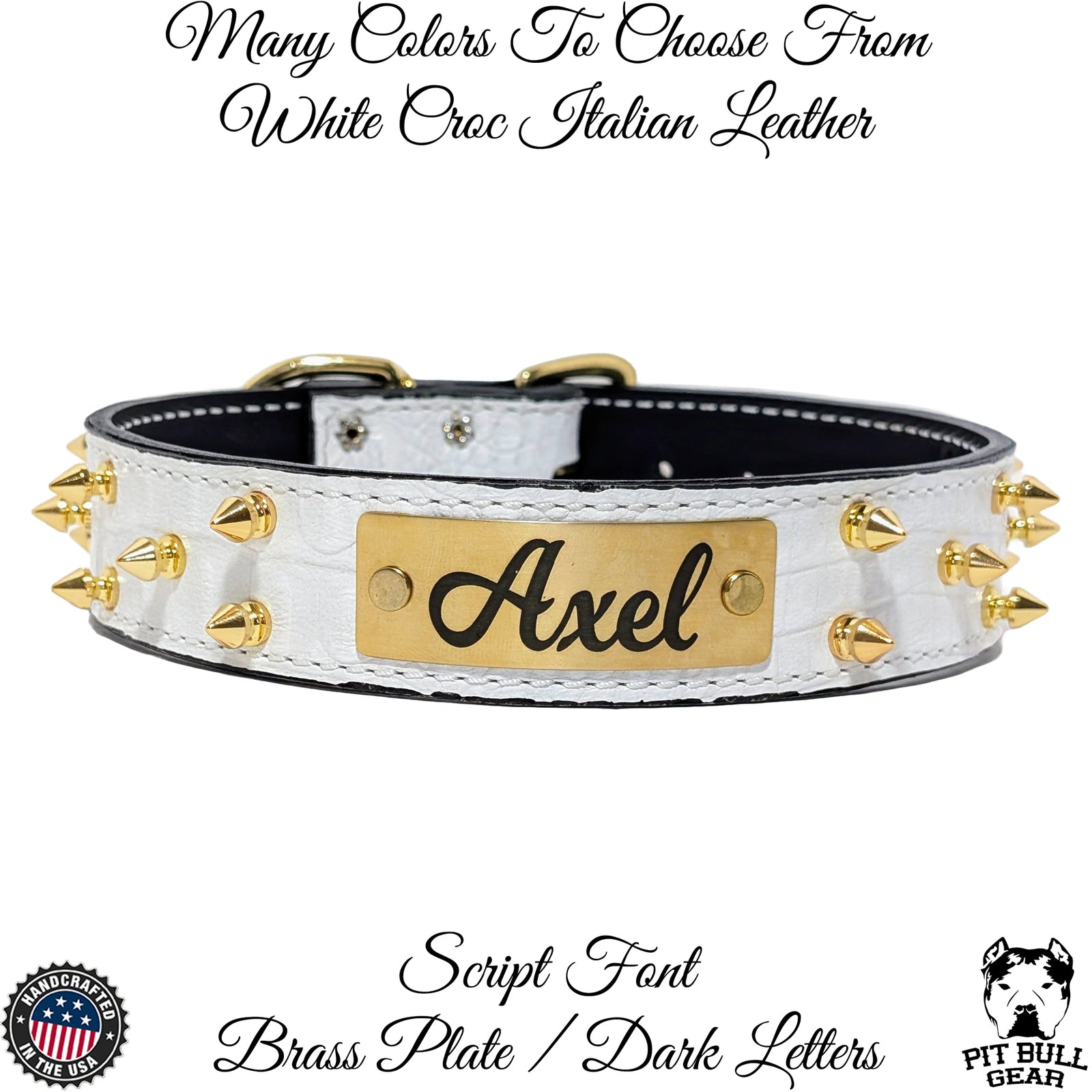 N14 - Collar para perro de cuero con pinchos de 1,5" de ancho y placa de identificación personalizada