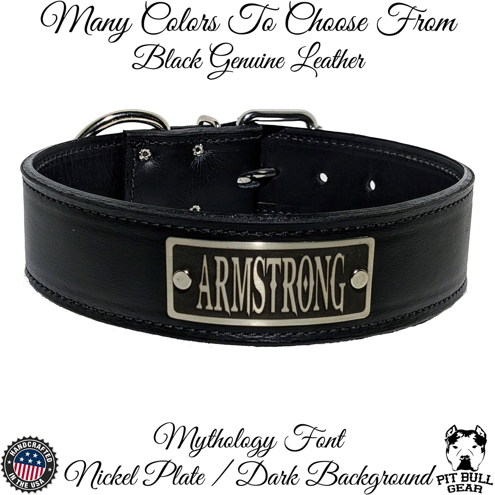 N15 - Collar de cuero para perros de 2" de ancho con placa de identificación