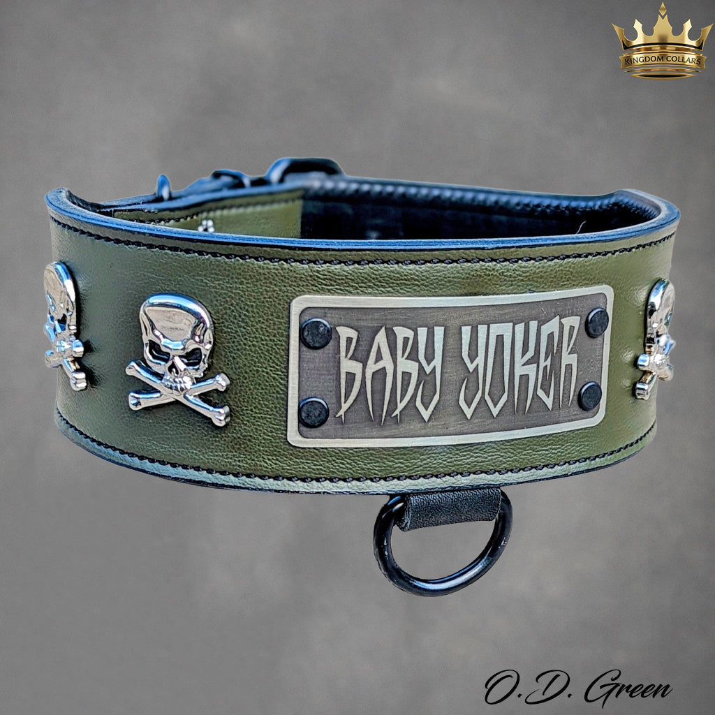 NJ13 - 2 1/2" colar de couro de caveira personalizado