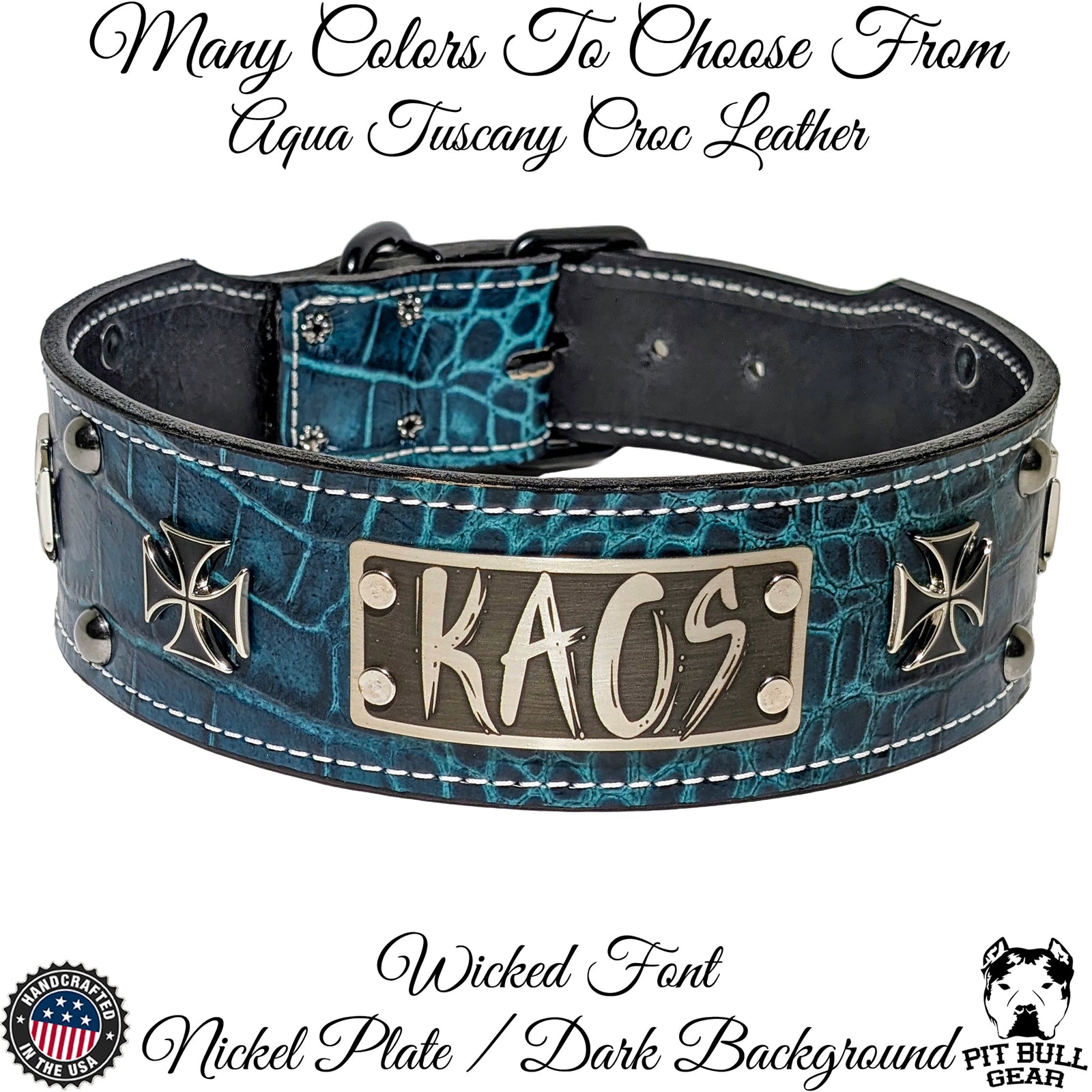 NJ7 - Collar de cuero personalizado para perro de 2,5" con cruces de Malta y tachuelas de hierro