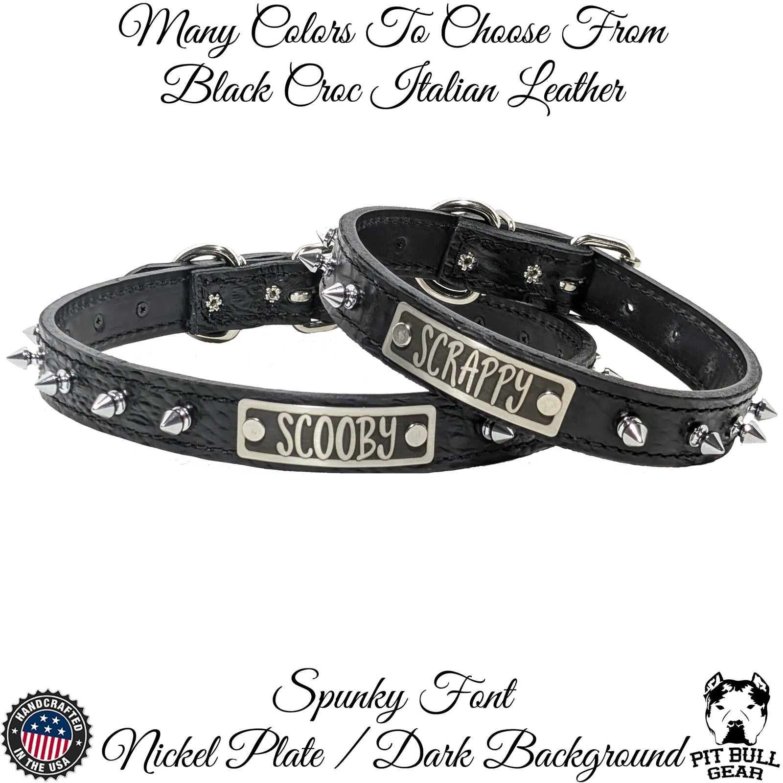 NU19 - Collar de cuero con pinchos para perros de 1" de ancho y placa con nombre