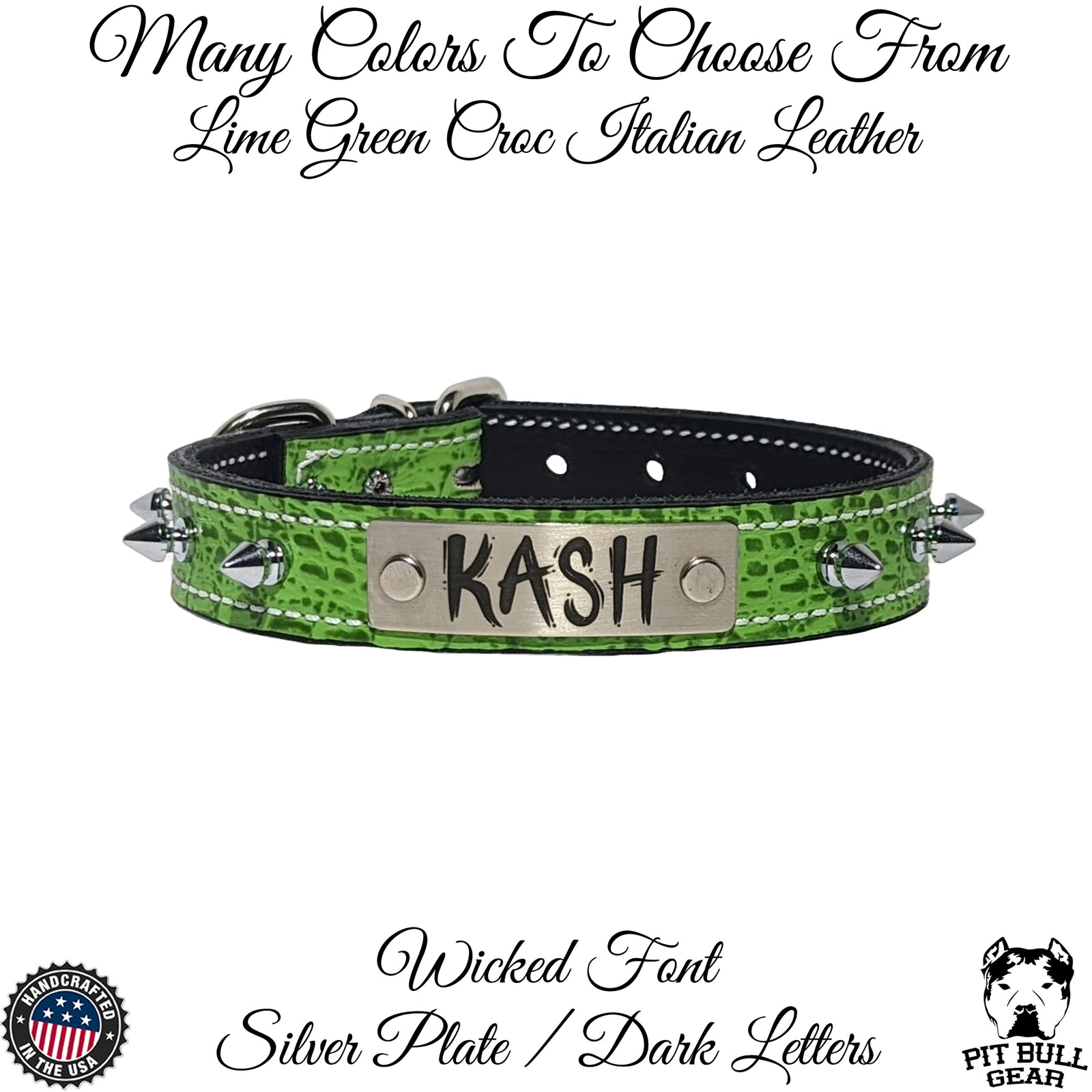 NU19 - Collar de cuero con pinchos para perros de 1" de ancho y placa con nombre