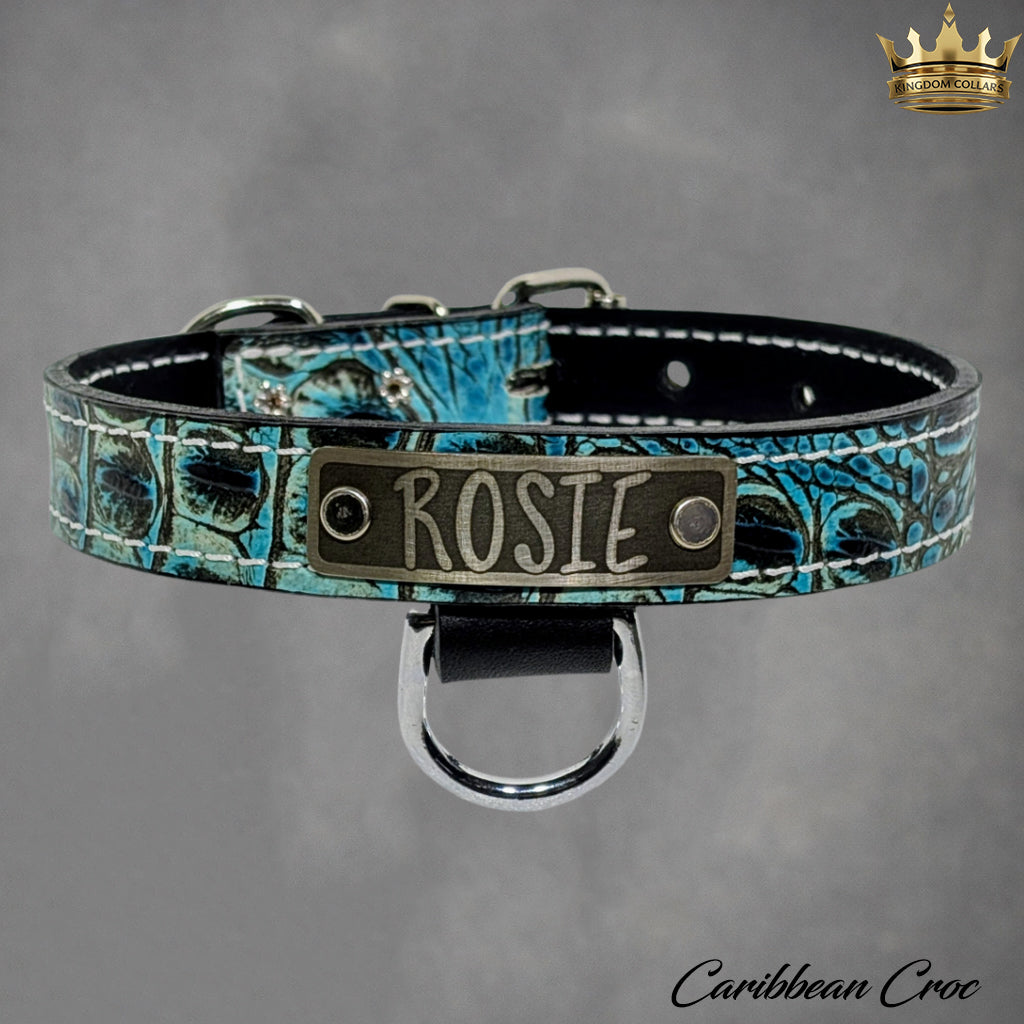 Collar de cuero para perro con placa de identificación personalizada Collar de 1" hecho a medida - NU1