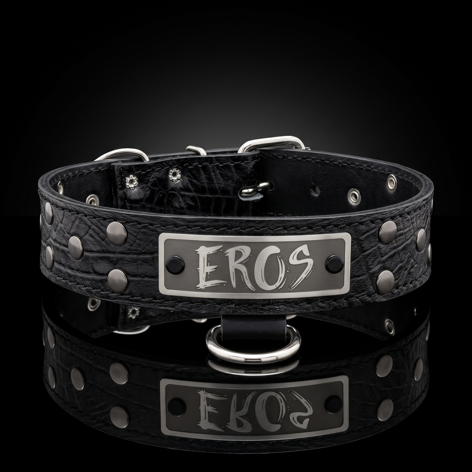 V16 - Colar de couro rebitado personalizado de 1 1/2" de largura