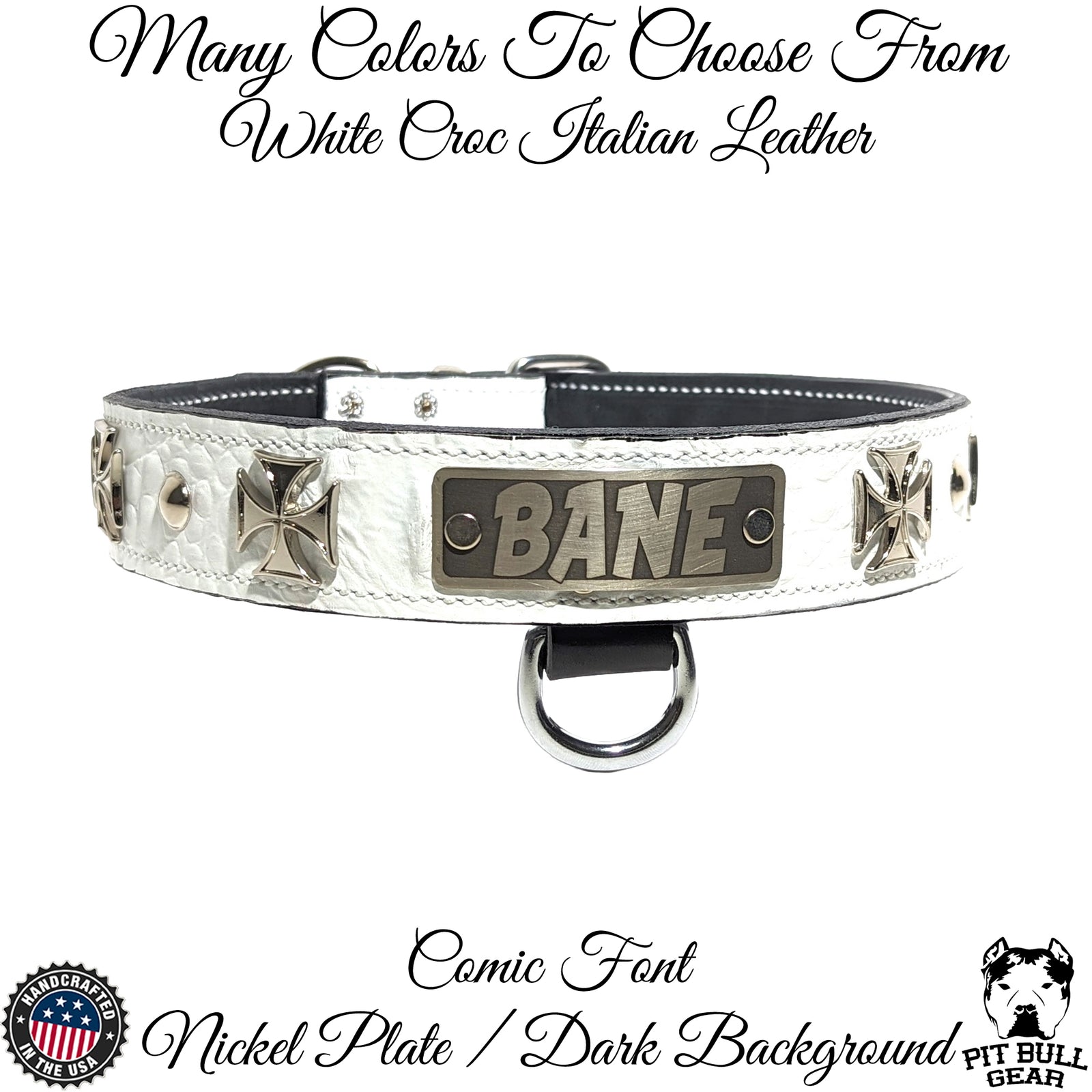 Collar de cuero para perro con placa de identificación personalizada y cruz de hierro de 1,5" de ancho - VN48