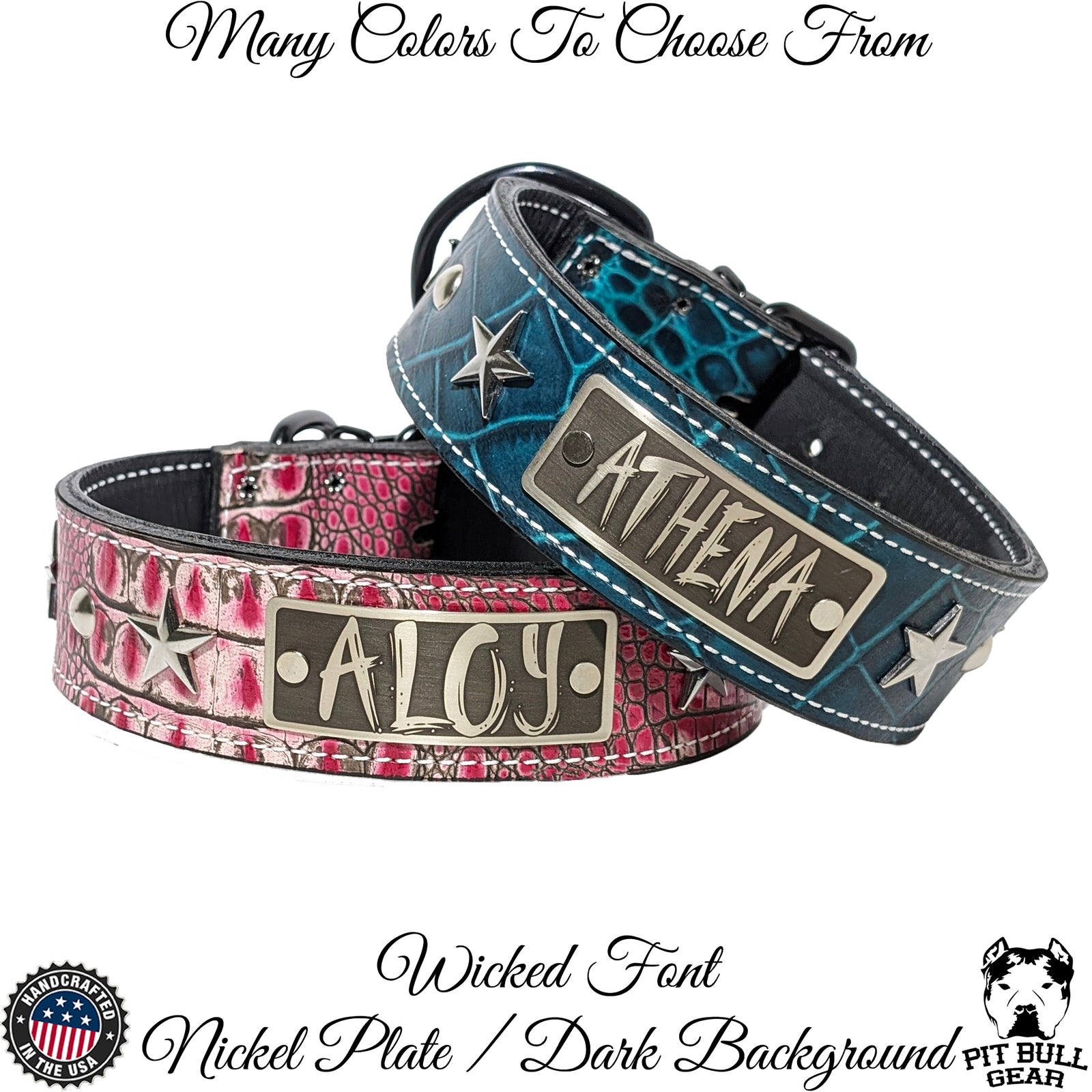 W39 - Coleira de cachorro de couro personalizada de 2" com estrelas e tachas