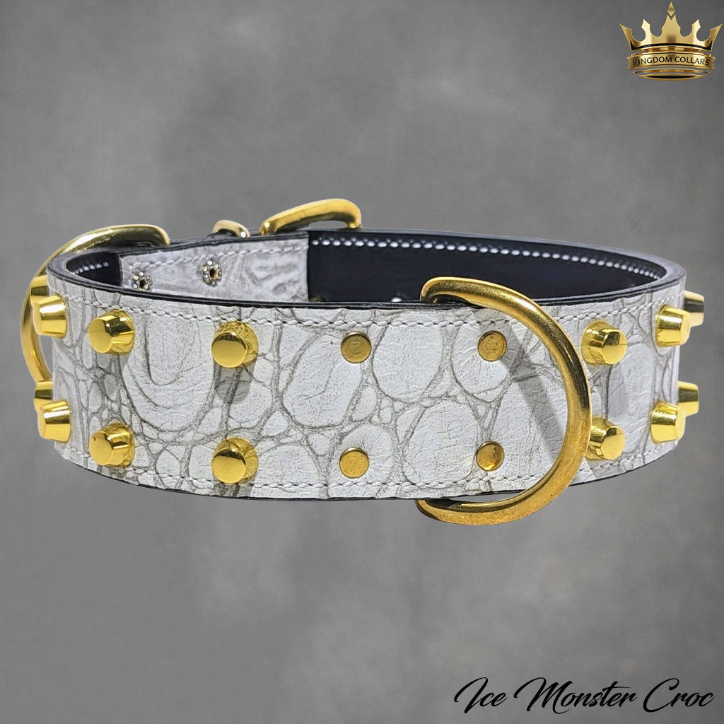 Collar de cuero para perros con tachuelas, resistente, de 2" de ancho - W44