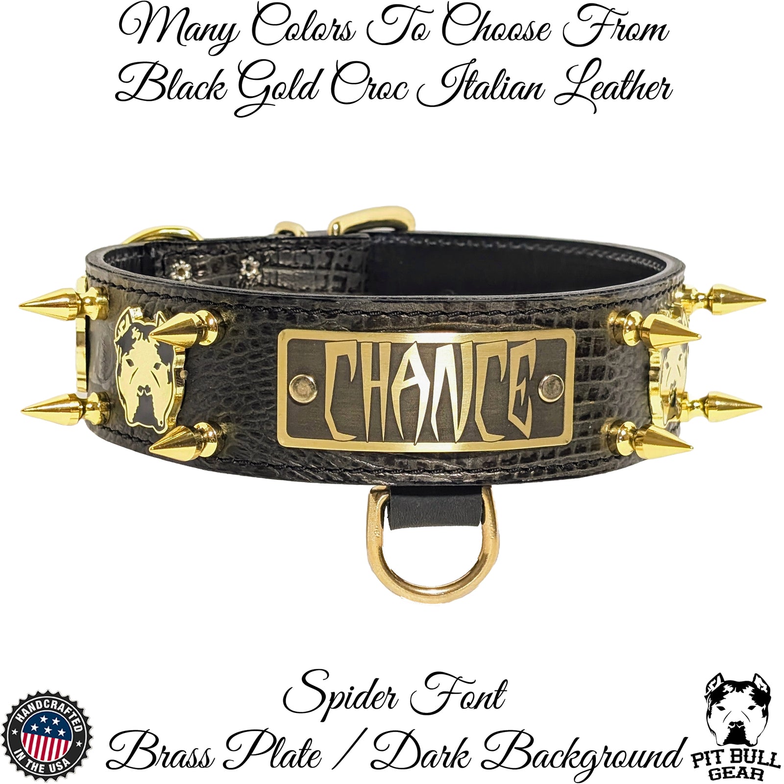 W45 - Coleira personalizada para cães de couro pontiagudo Bully de 2"