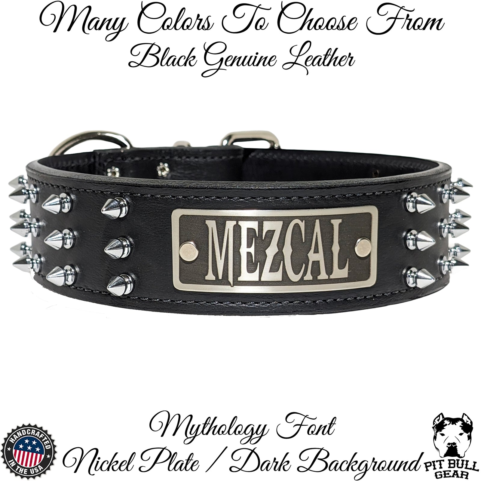 W52 - Collar para perro de cuero con pinchos de 2" de ancho con placa de identificación personalizada