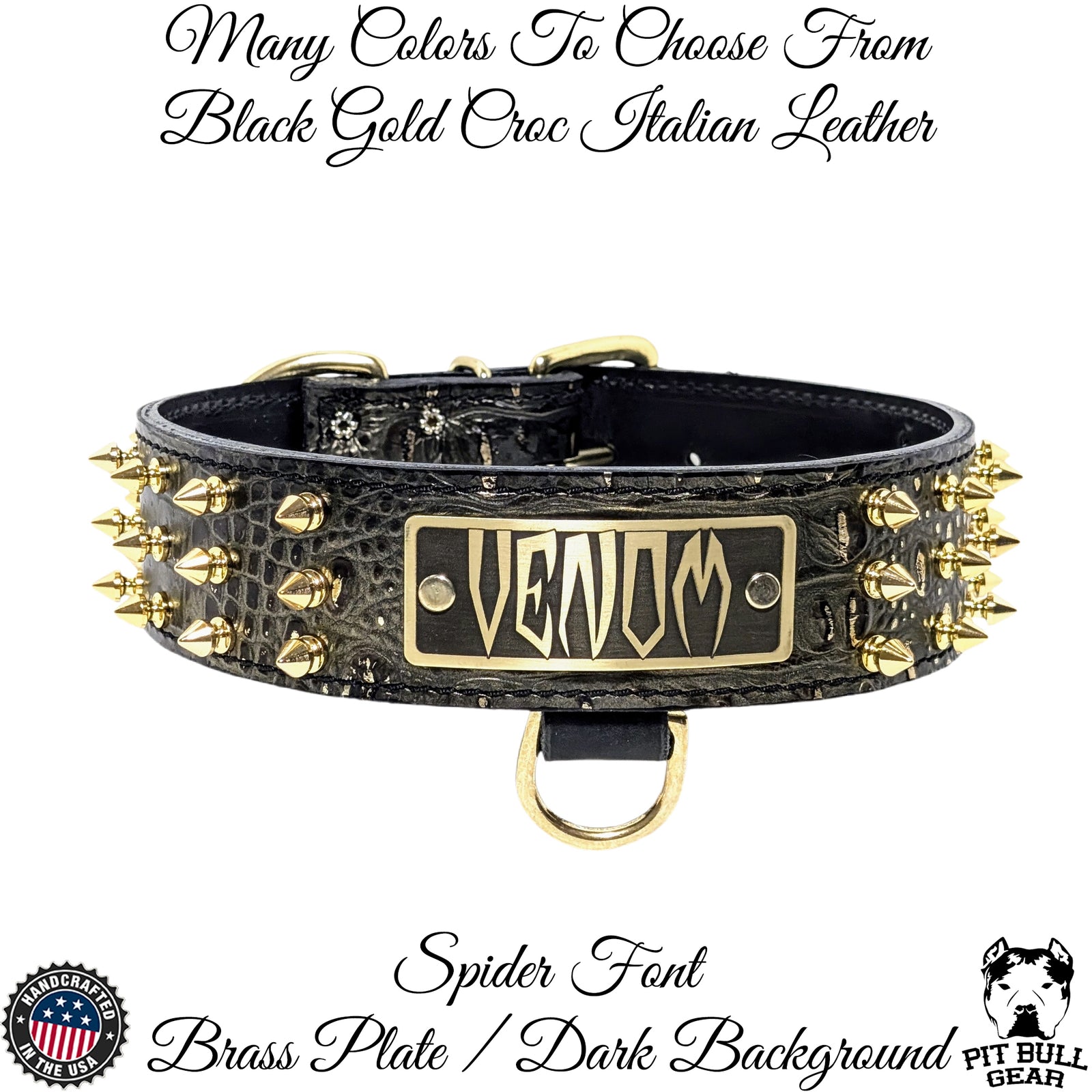 W52 - Collar para perro de cuero con pinchos de 2" de ancho con placa de identificación personalizada