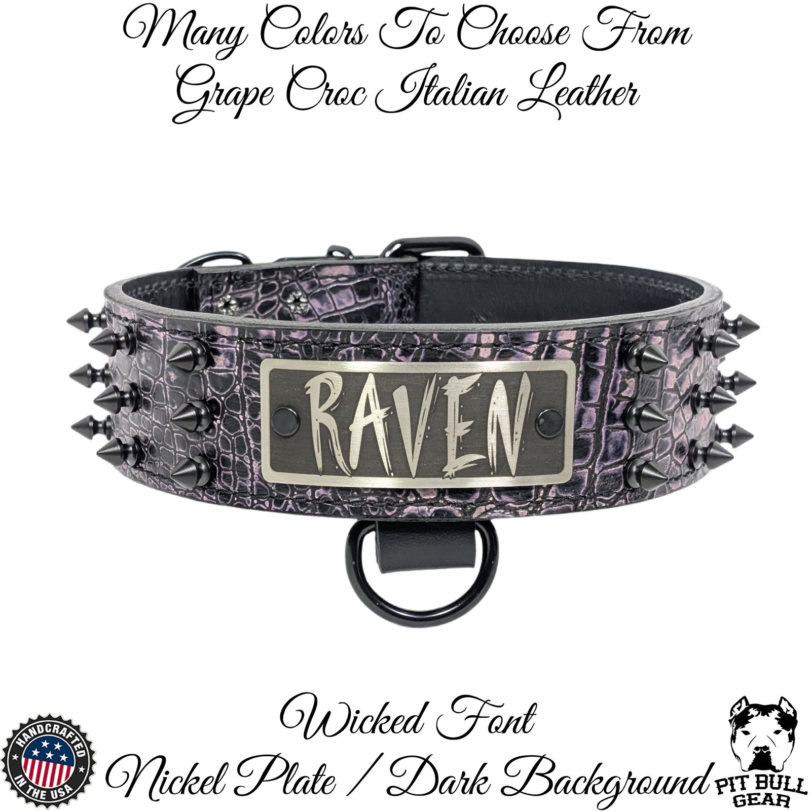 W52 - Collar para perro de cuero con pinchos de 2" de ancho con placa de identificación personalizada