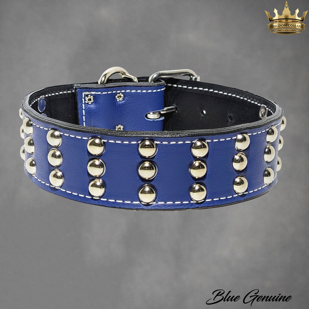 W55 - Collar para perros de cuero tachonado de 2" de ancho
