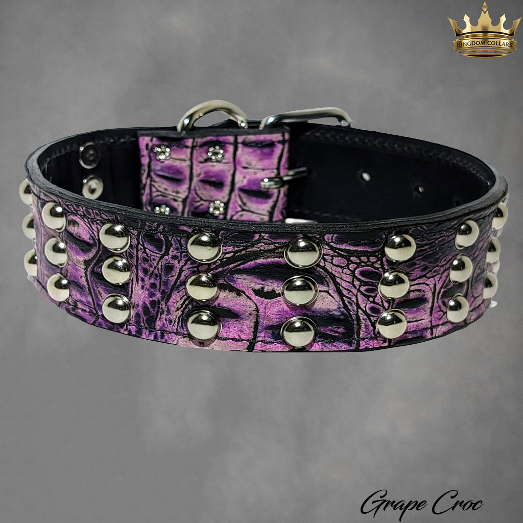 W55 - Collar para perros de cuero tachonado de 2" de ancho