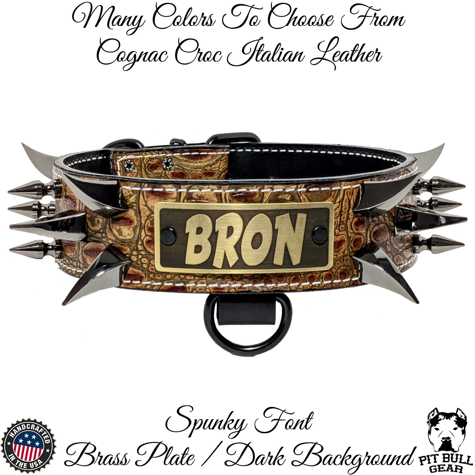 WN14 - Collar de cuero para perros de 2" de ancho con púas y placa con nombre