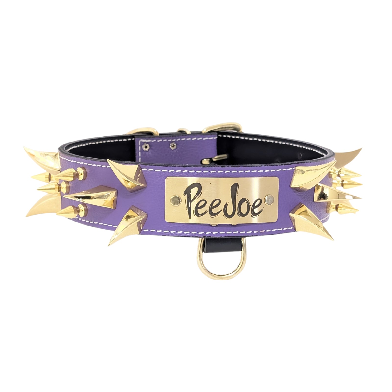 WN14 - Collar de cuero para perros de 2" de ancho con púas y placa con nombre