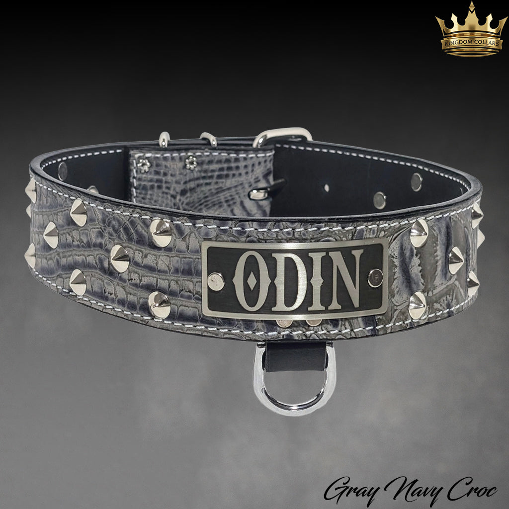2" Wide Name Plate Cone Studded Leather Dog Collar (WN1)