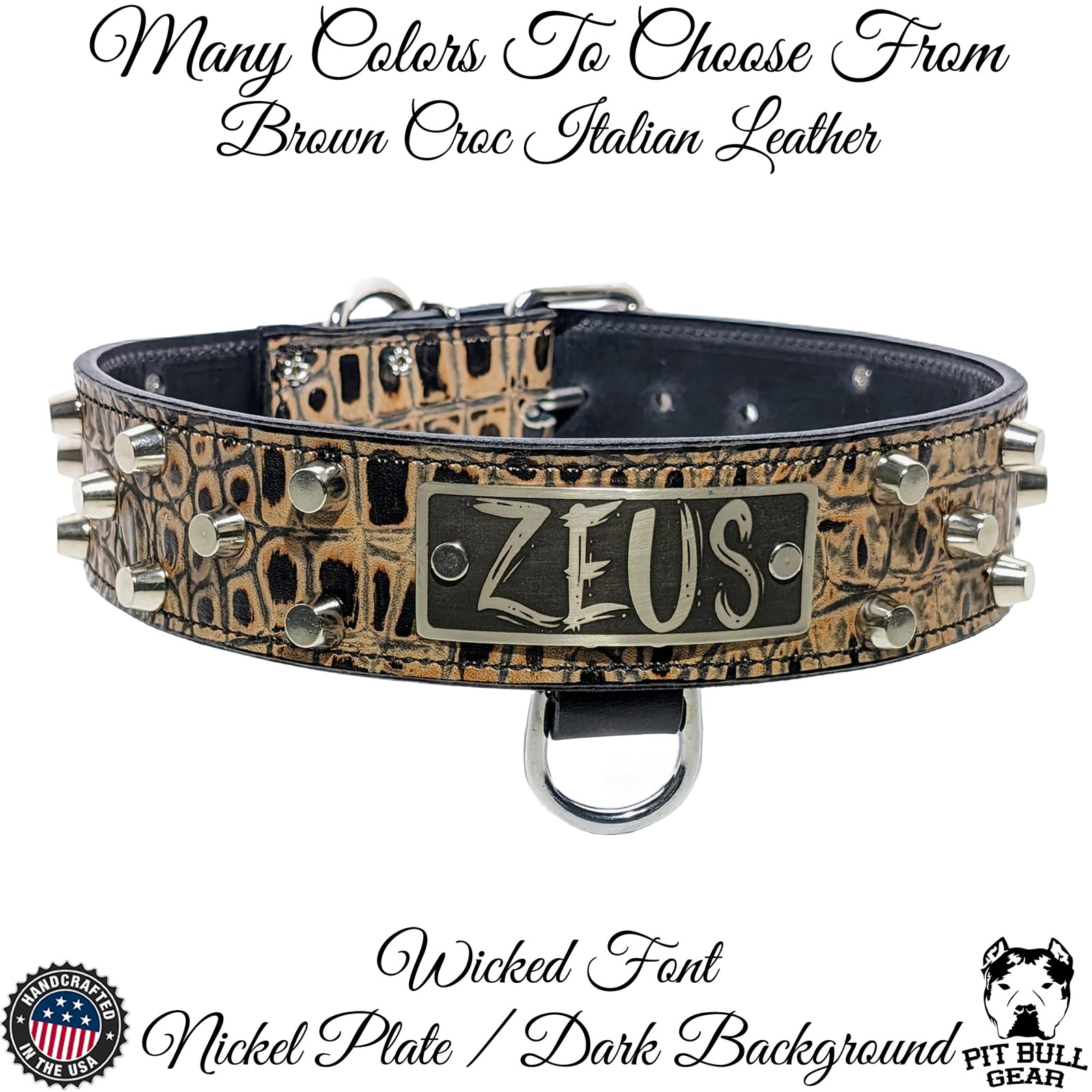 WN4 - Coleira personalizada de couro com tachinhas de 2"