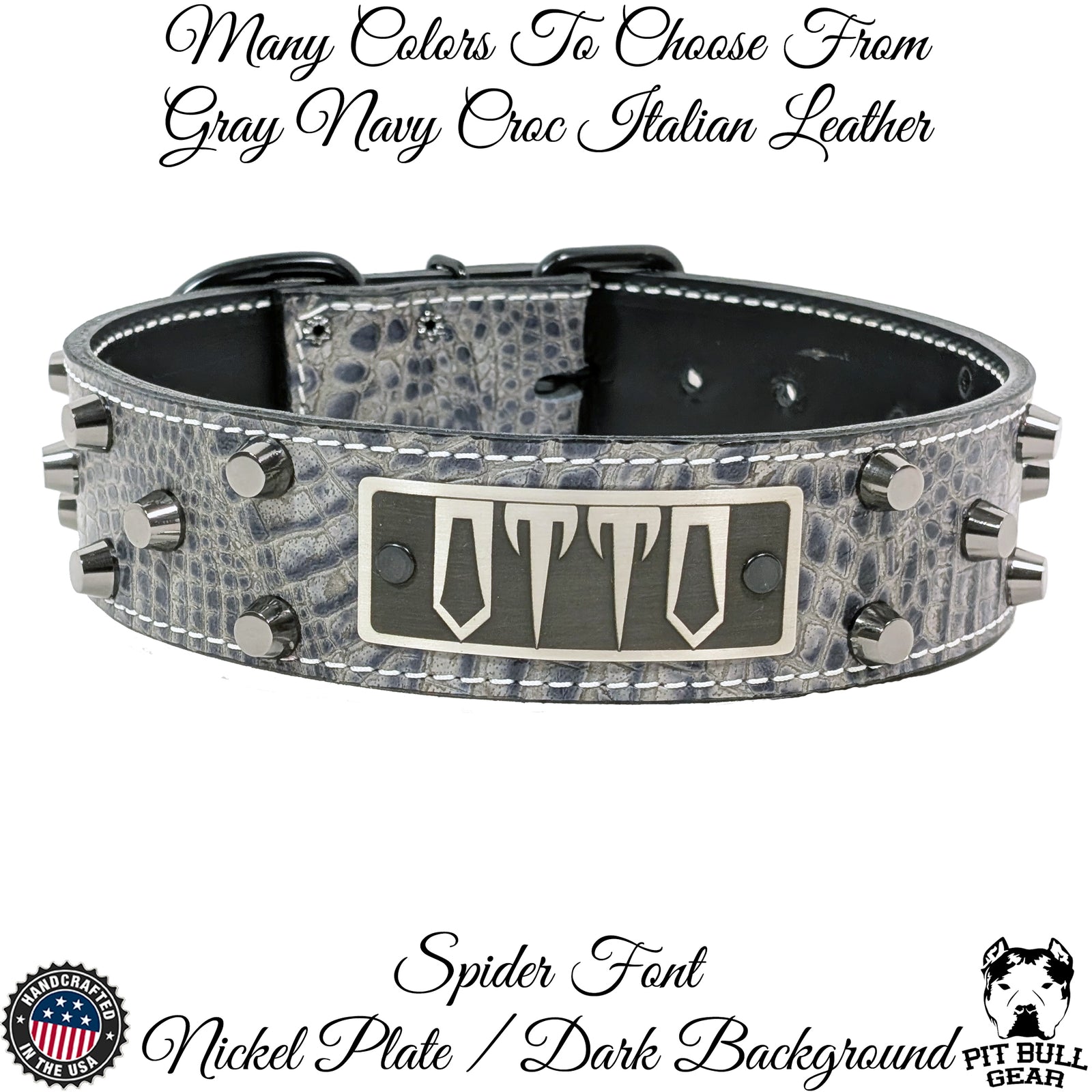 WN4 - Coleira personalizada de couro com tachinhas de 2"